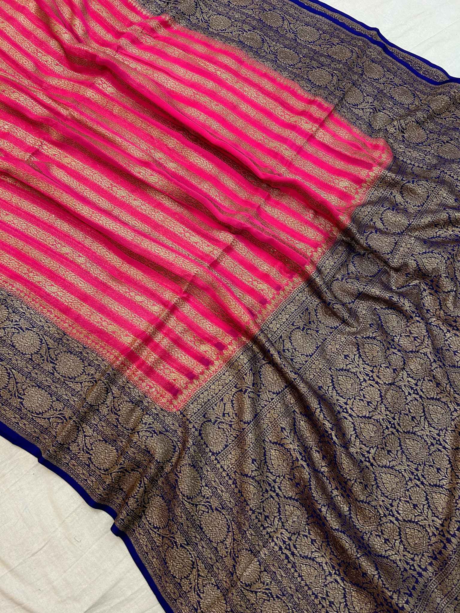 Khaddi Georgette Banarasi Saree - Antique Zari