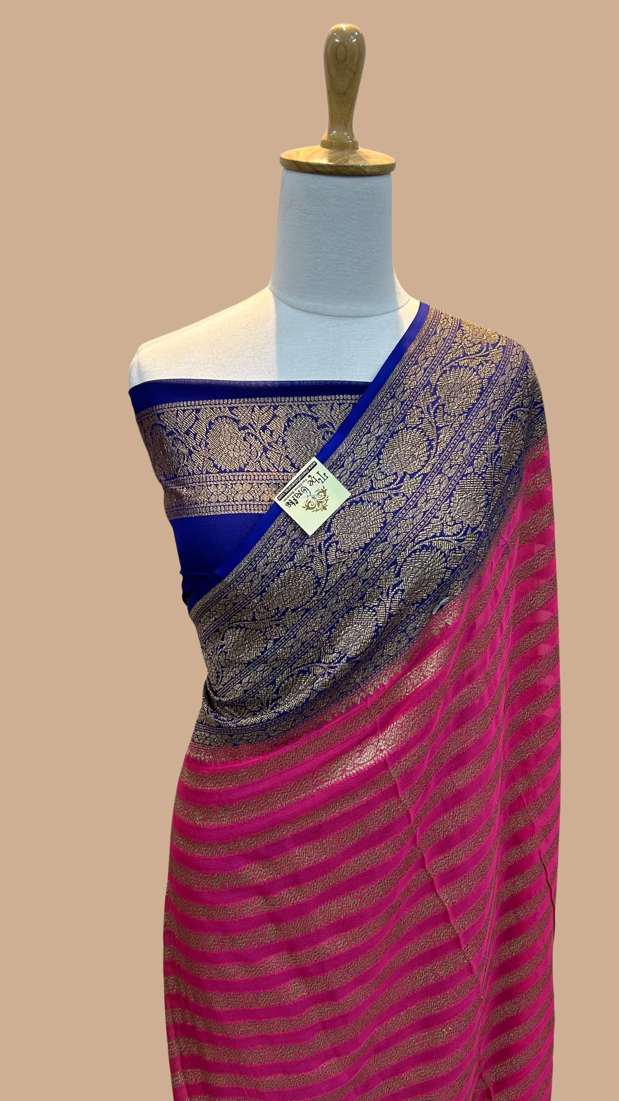 Khaddi Georgette Banarasi Saree - Antique Zari