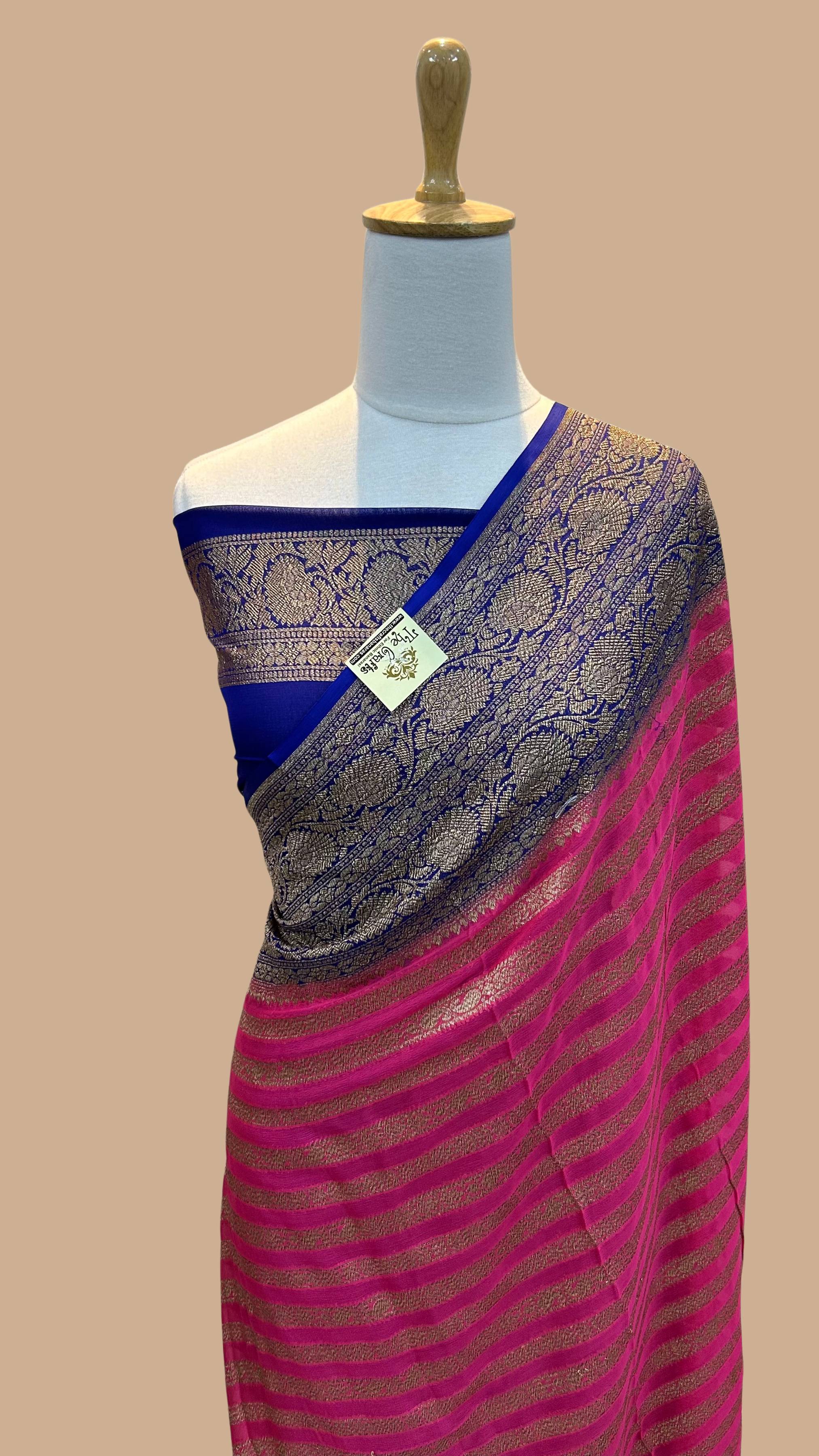 Khaddi Georgette Banarasi Saree - Antique Zari