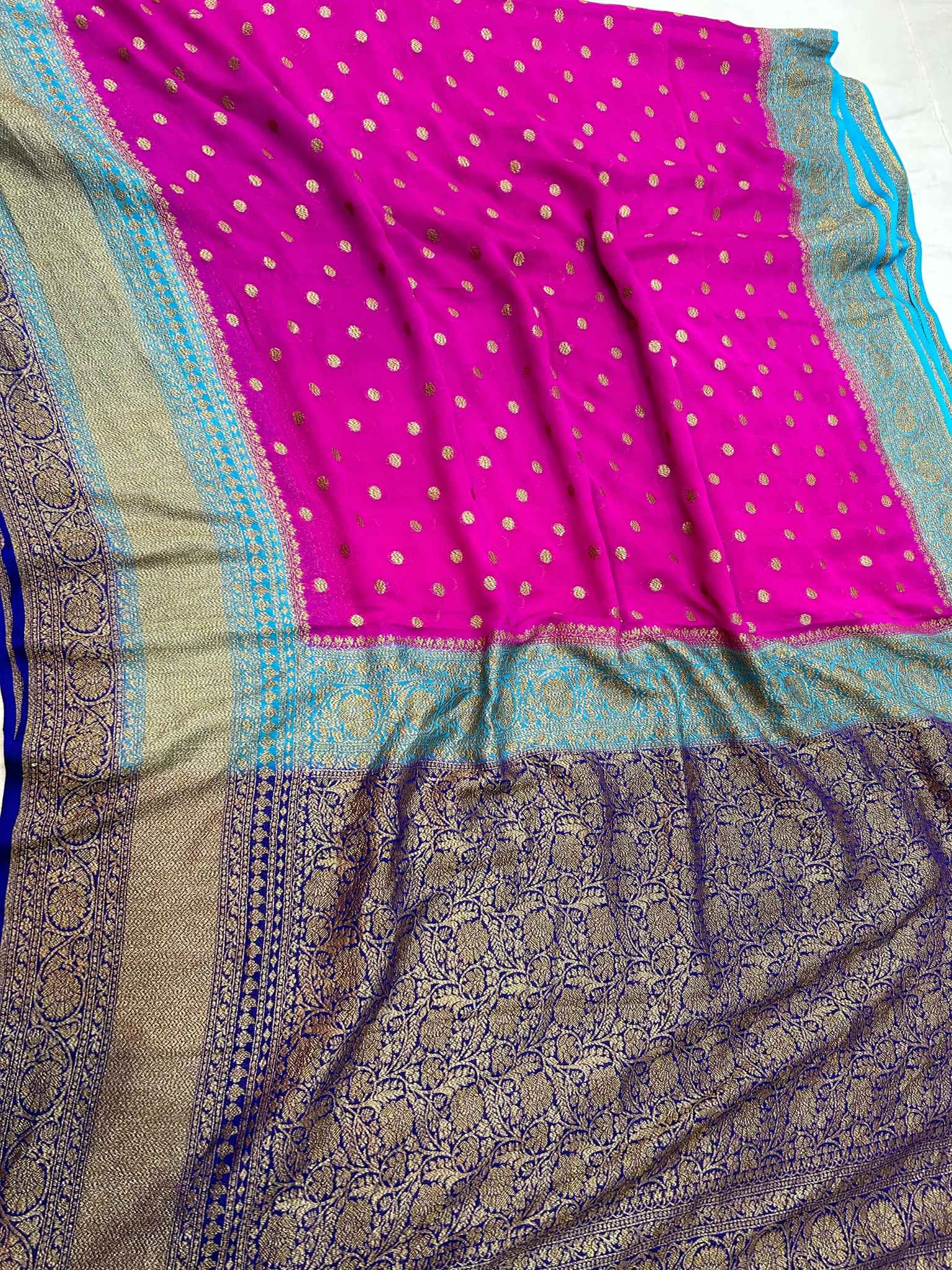 Khaddi Georgette Banarasi Saree - Antique Zari