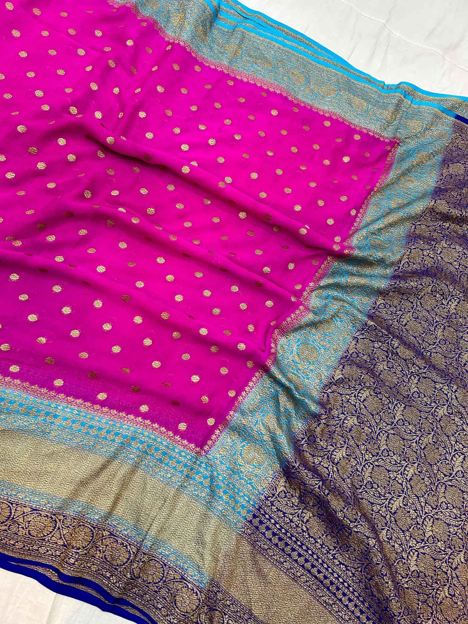 Khaddi Georgette Banarasi Saree - Antique Zari