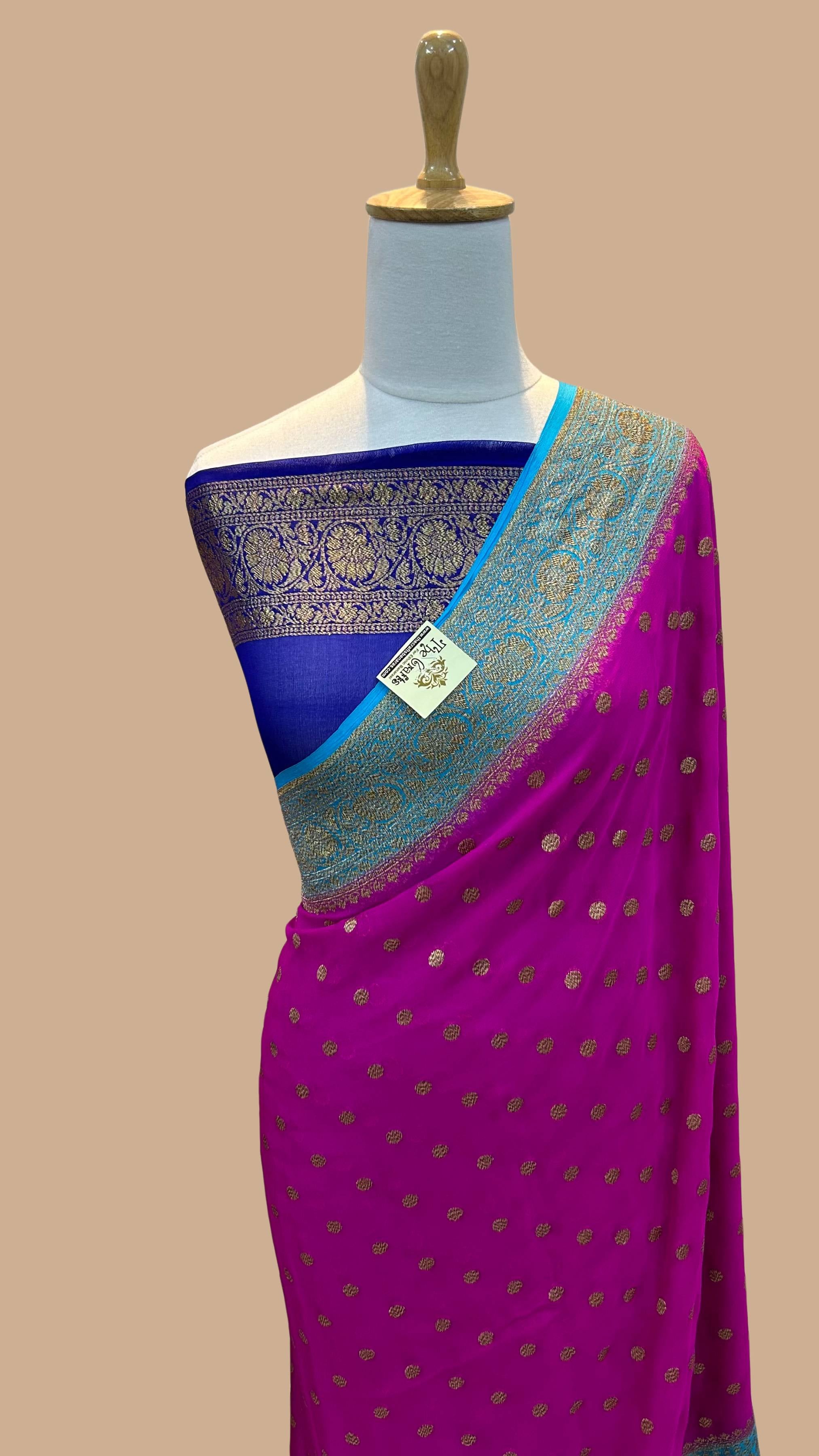 Khaddi Georgette Banarasi Saree - Antique Zari