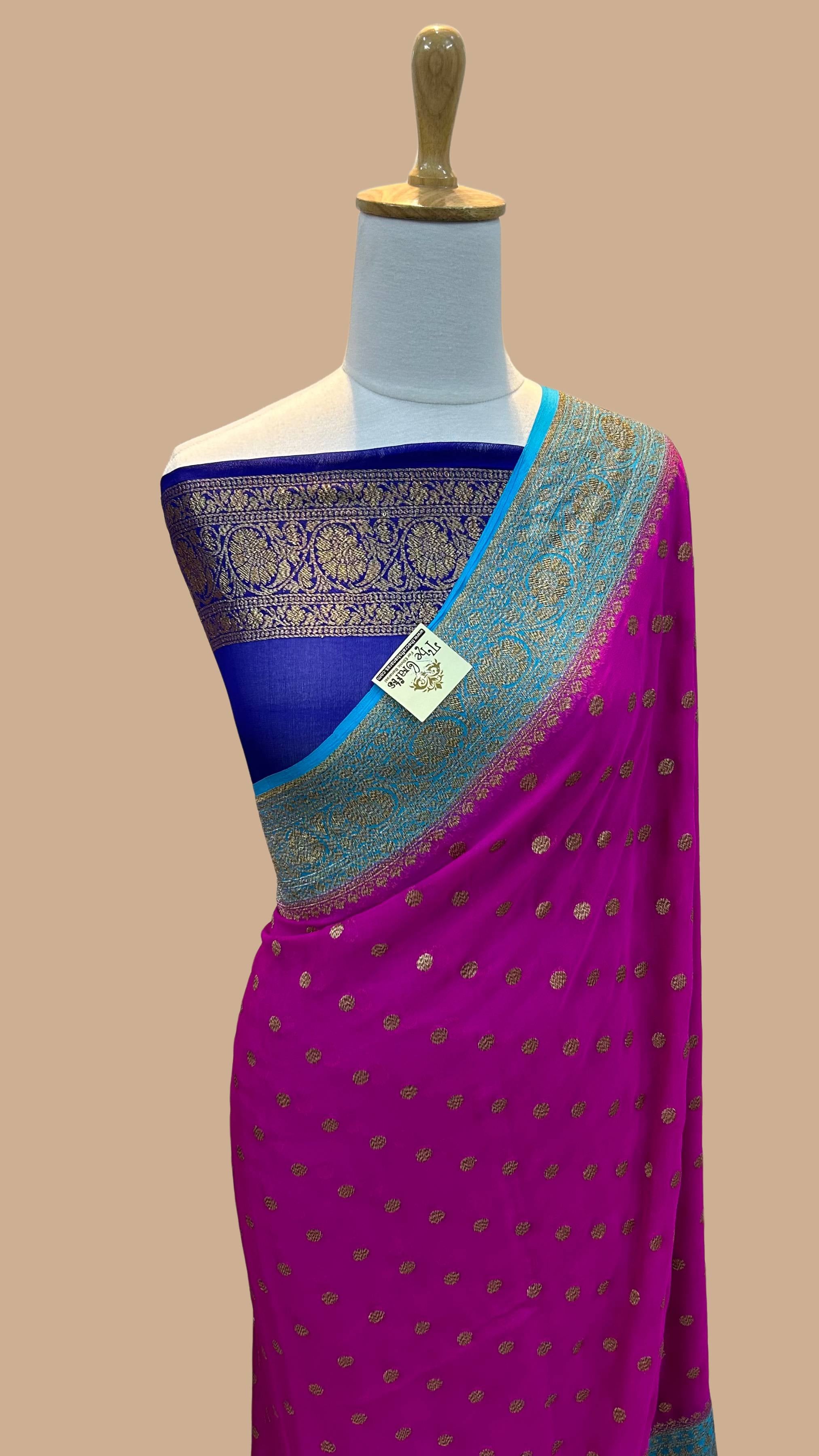 Khaddi Georgette Banarasi Saree - Antique Zari