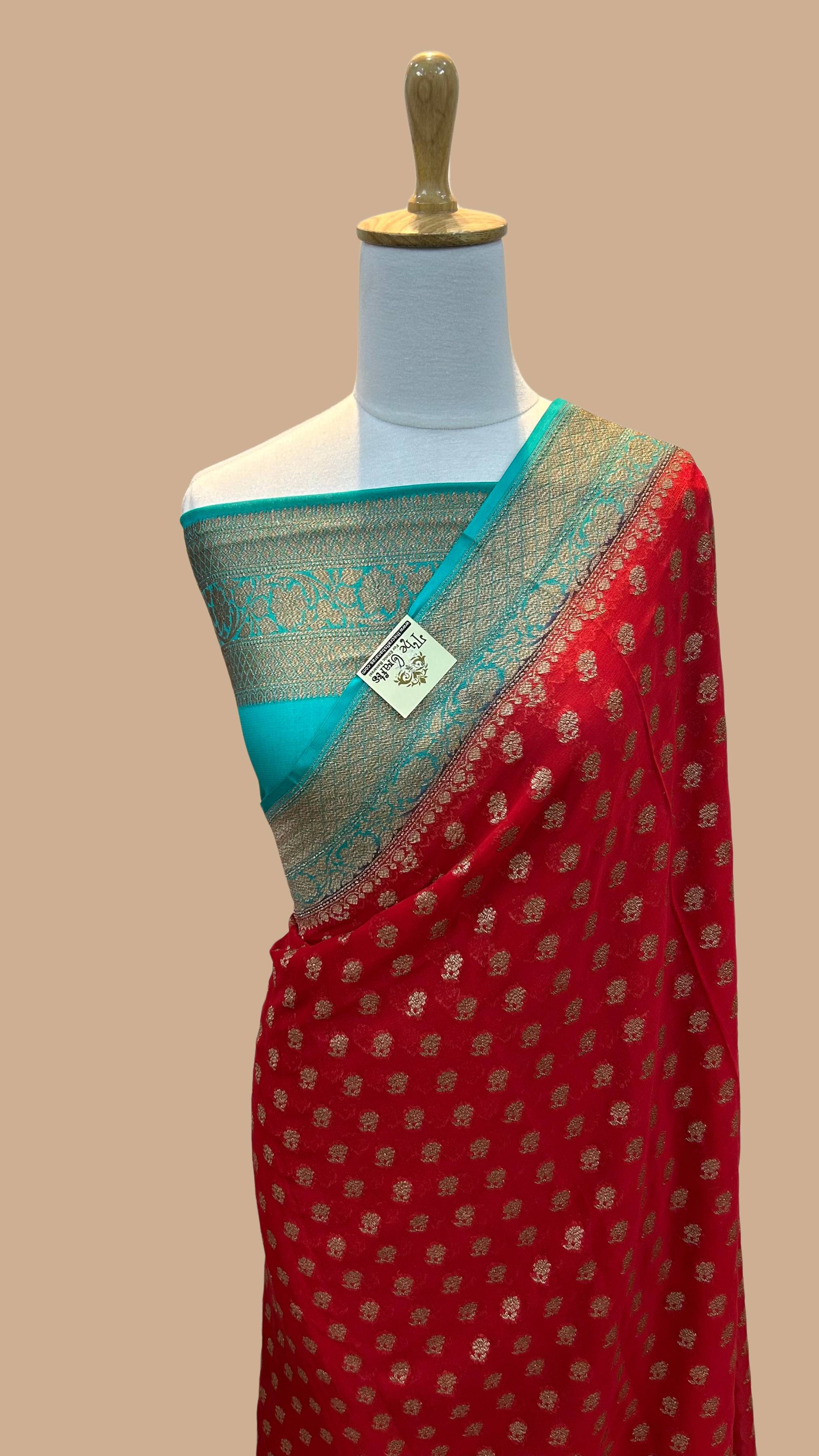 Khaddi Georgette Banarasi Saree - Antique Zari