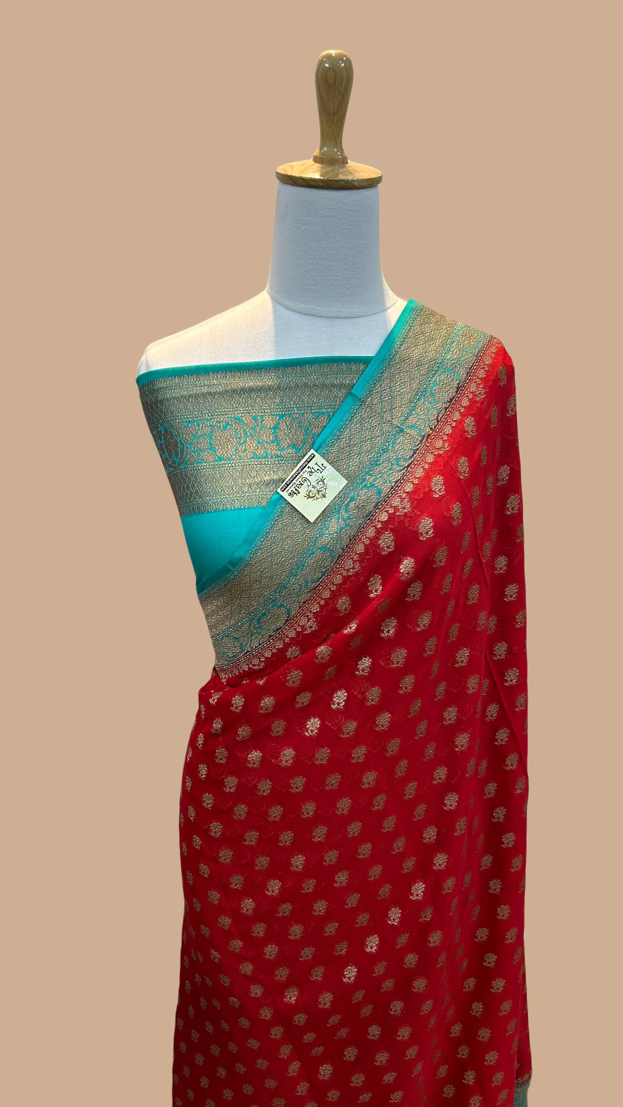 Khaddi Georgette Banarasi Saree - Antique Zari