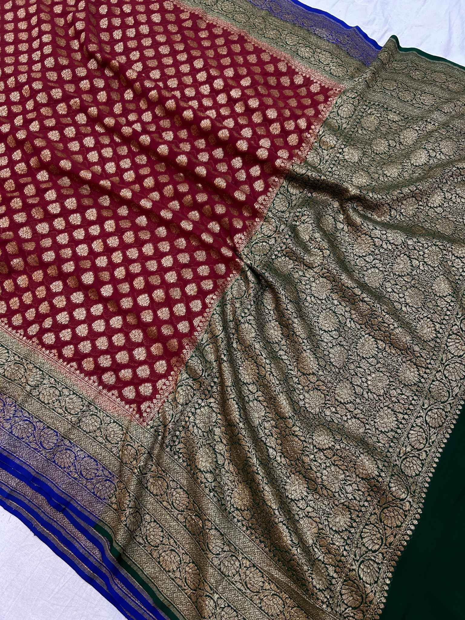 Khaddi Georgette Banarasi Saree - Antique Zari