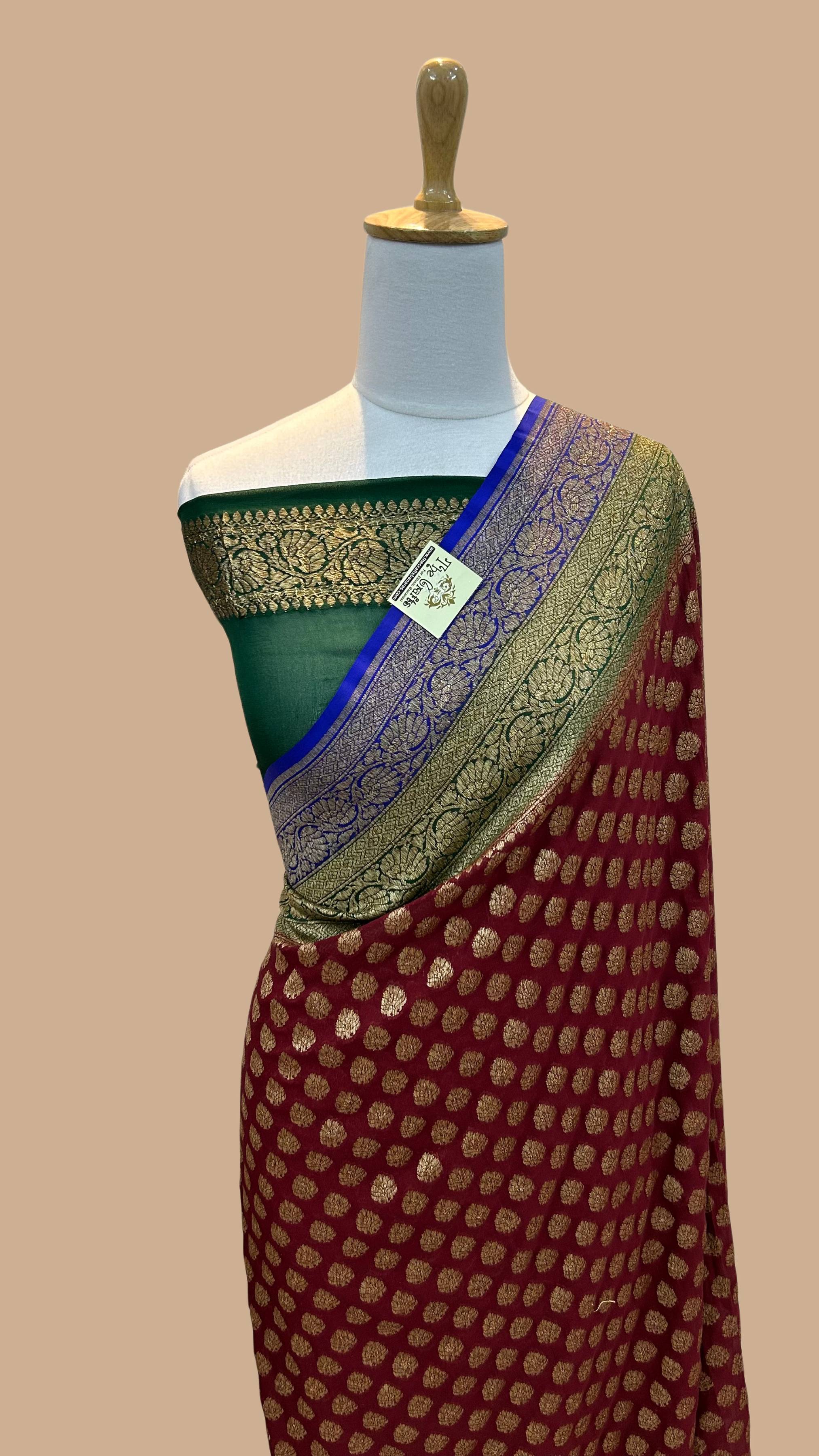 Khaddi Georgette Banarasi Saree - Antique Zari