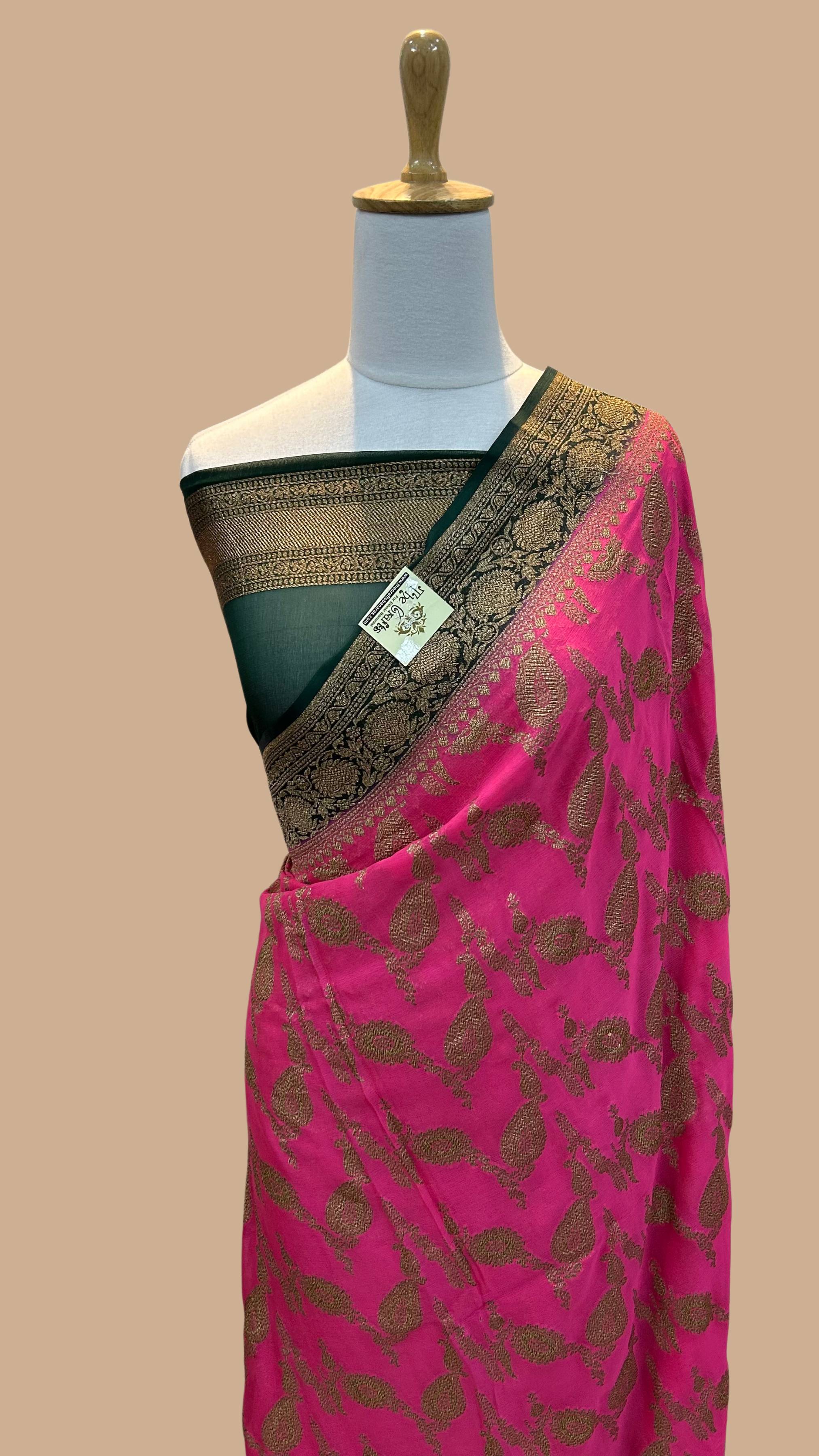 Khaddi Georgette Banarasi Saree - Antique Zari