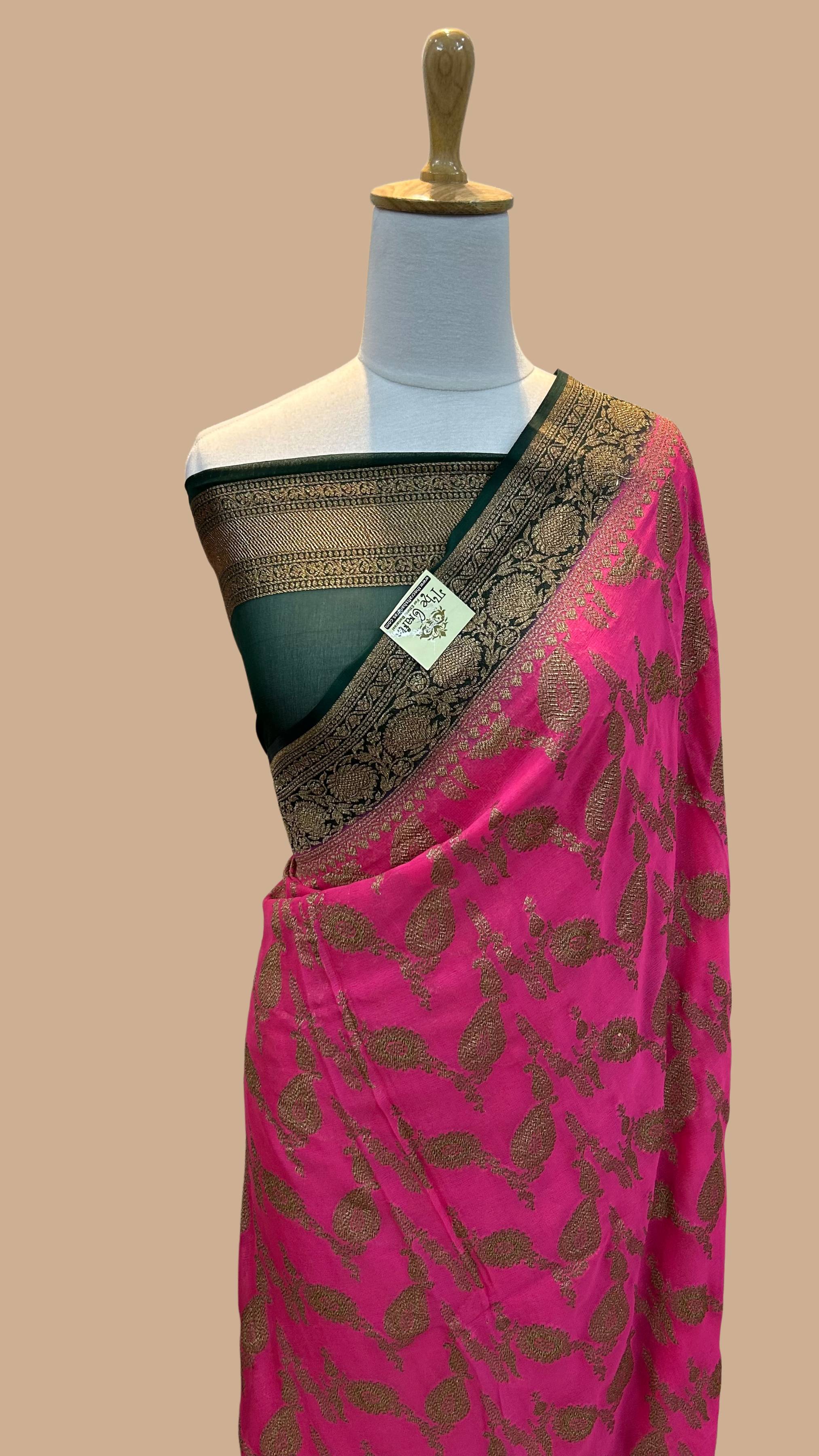 Khaddi Georgette Banarasi Saree - Antique Zari