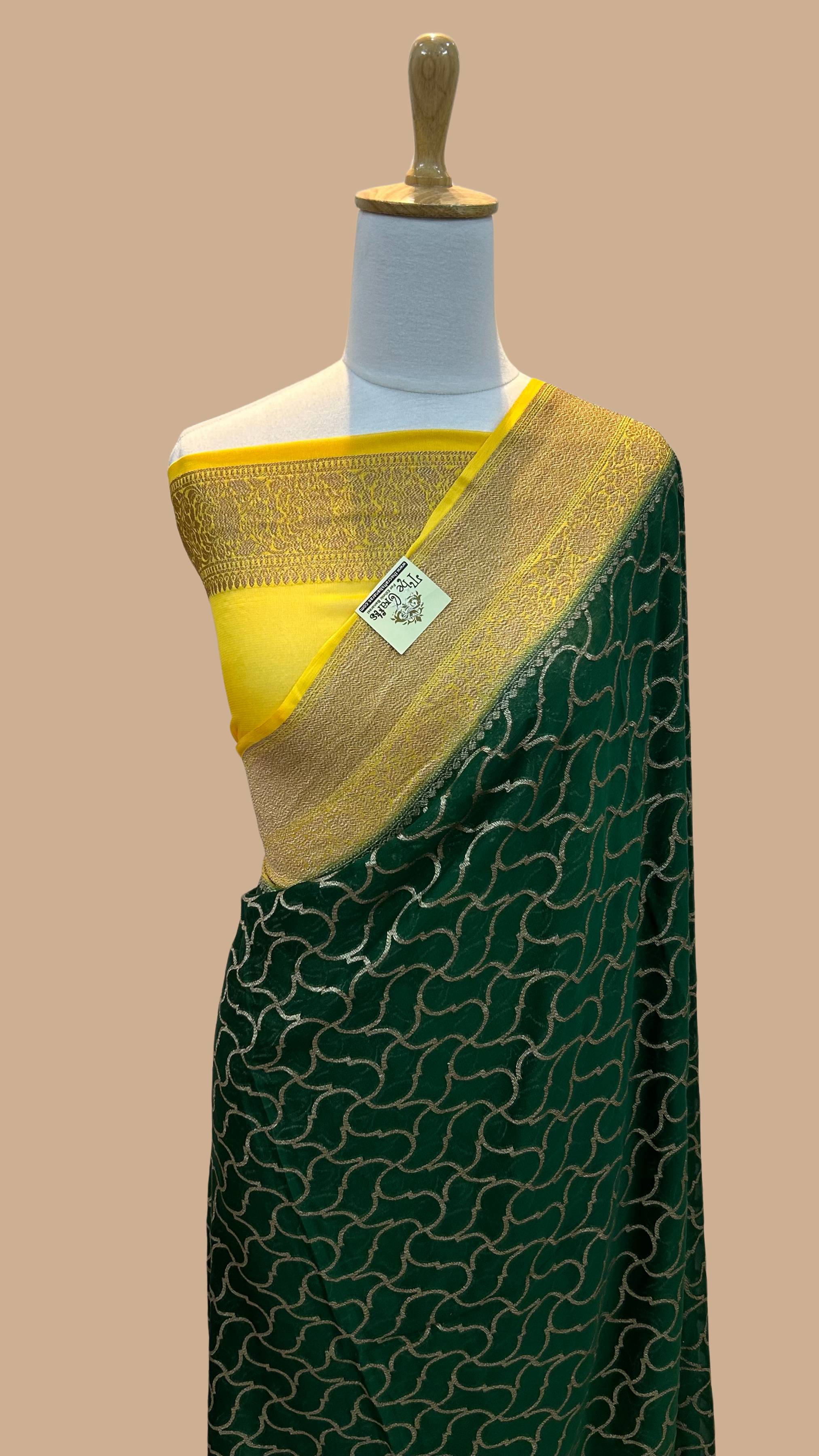 Khaddi Georgette Banarasi Saree - Antique Zari