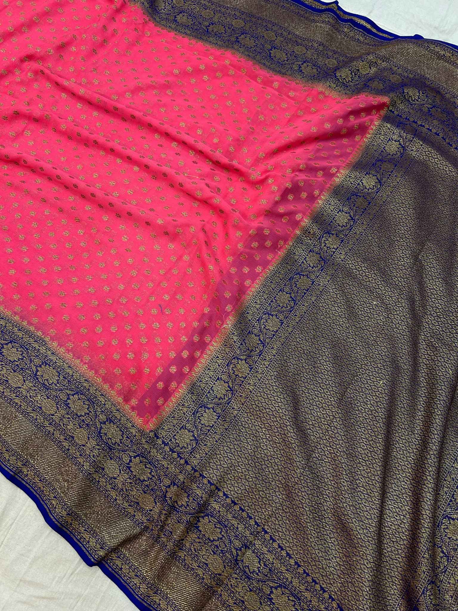 Khaddi Georgette Banarasi Saree - Antique Zari