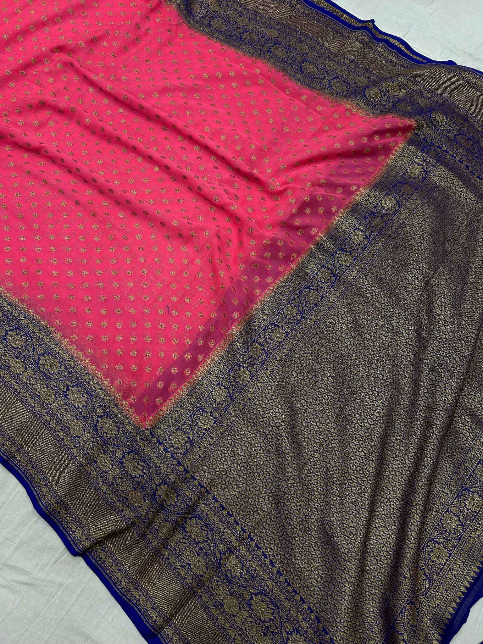 Khaddi Georgette Banarasi Saree - Antique Zari