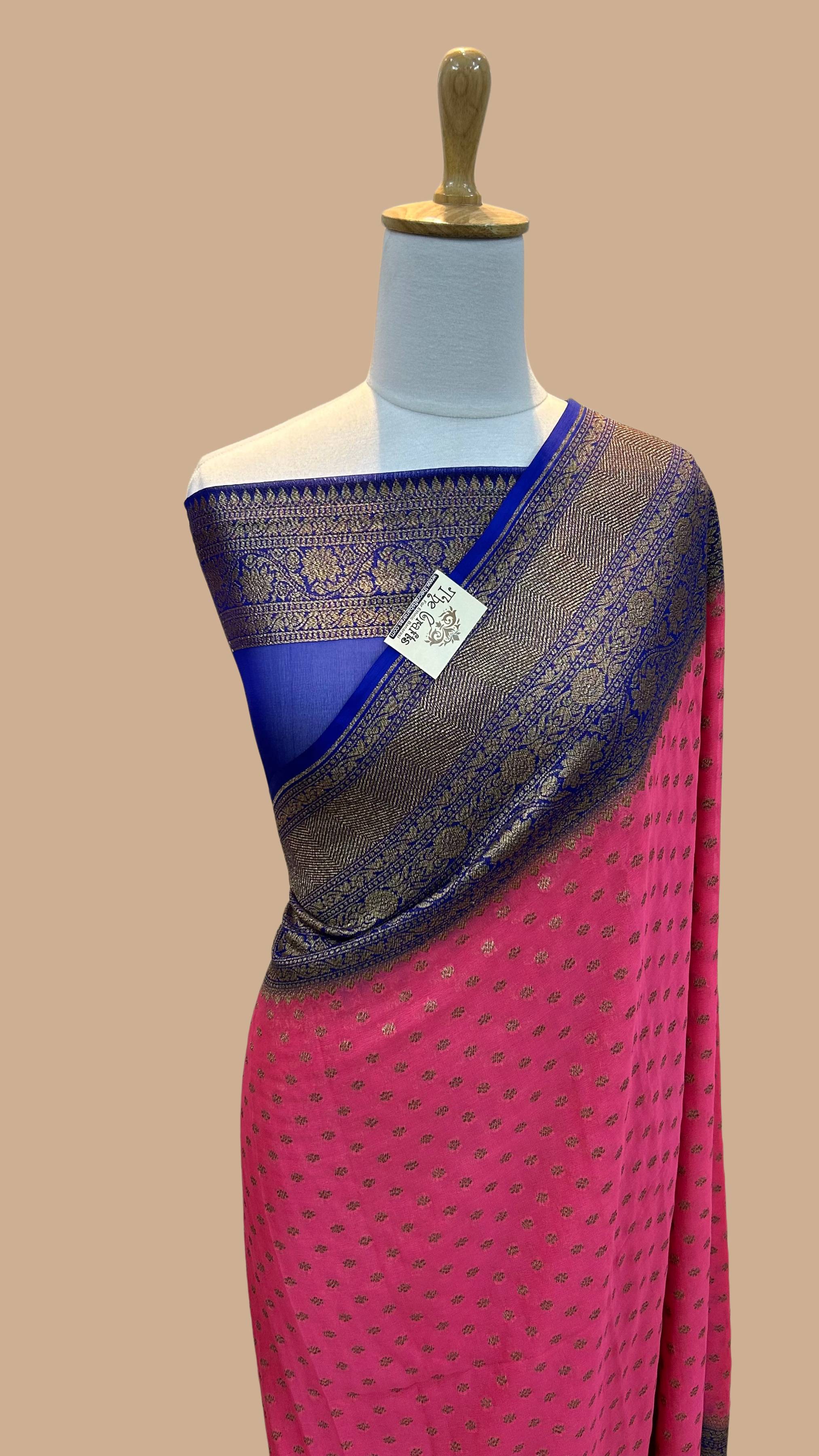 Khaddi Georgette Banarasi Saree - Antique Zari