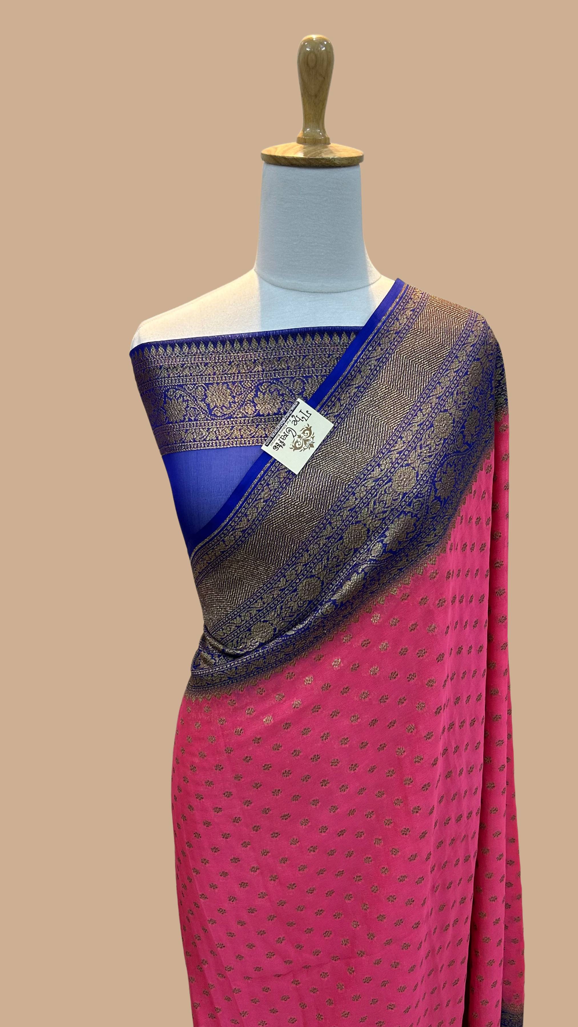 Khaddi Georgette Banarasi Saree - Antique Zari