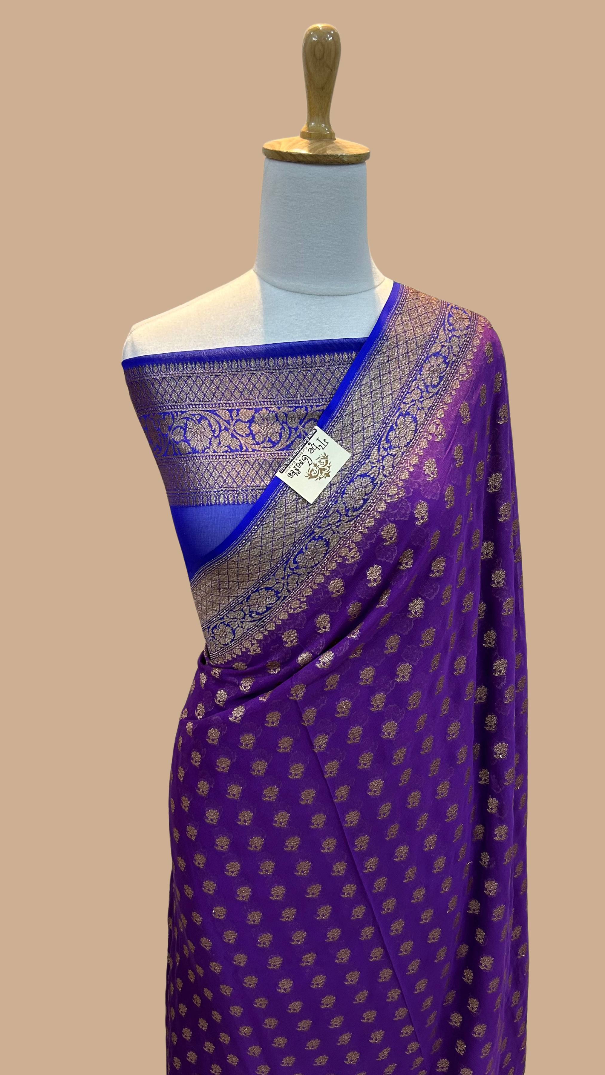 Khaddi Georgette Banarasi Saree - Antique Zari