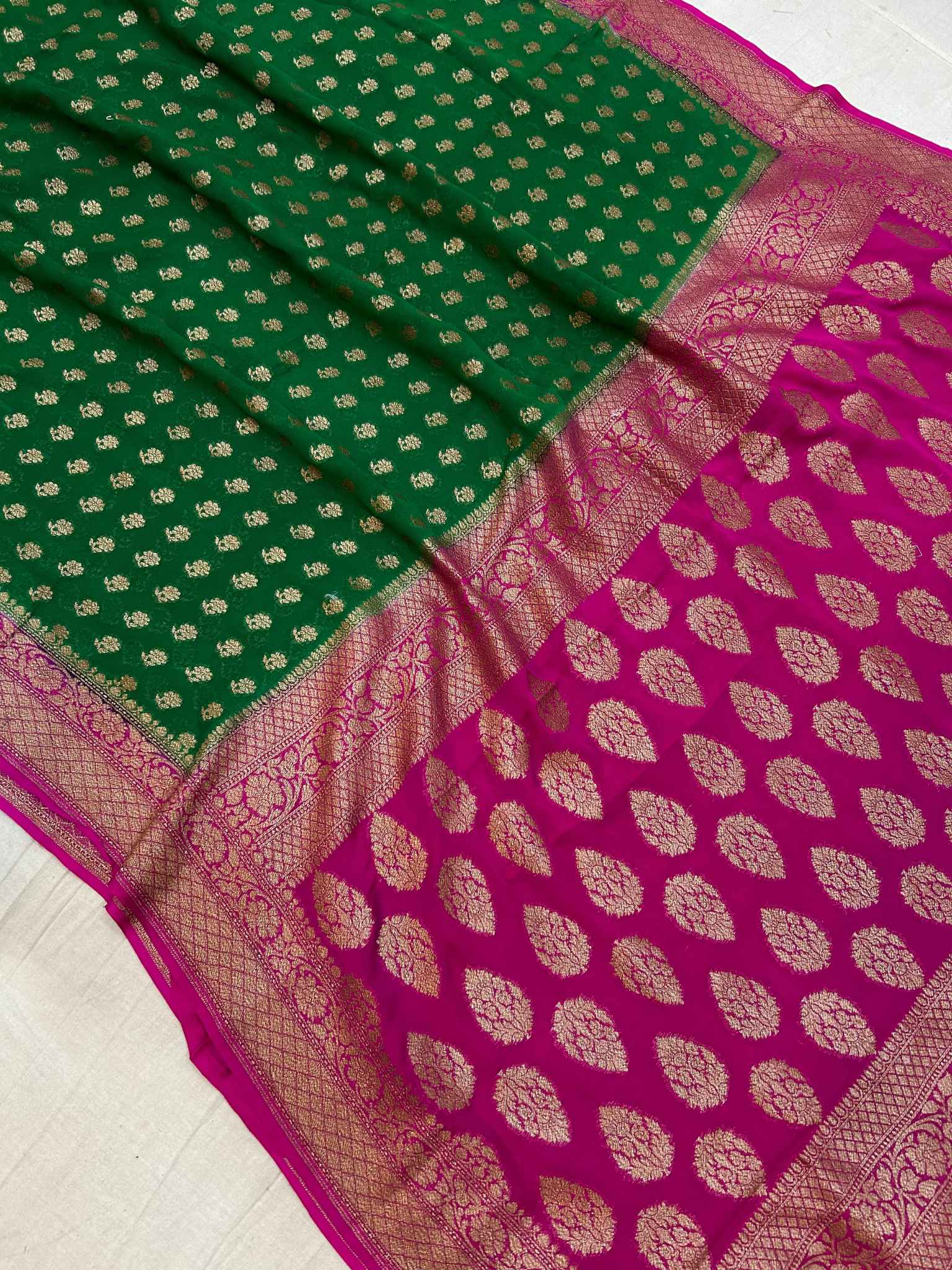 Khaddi Georgette Banarasi Saree - Antique Zari