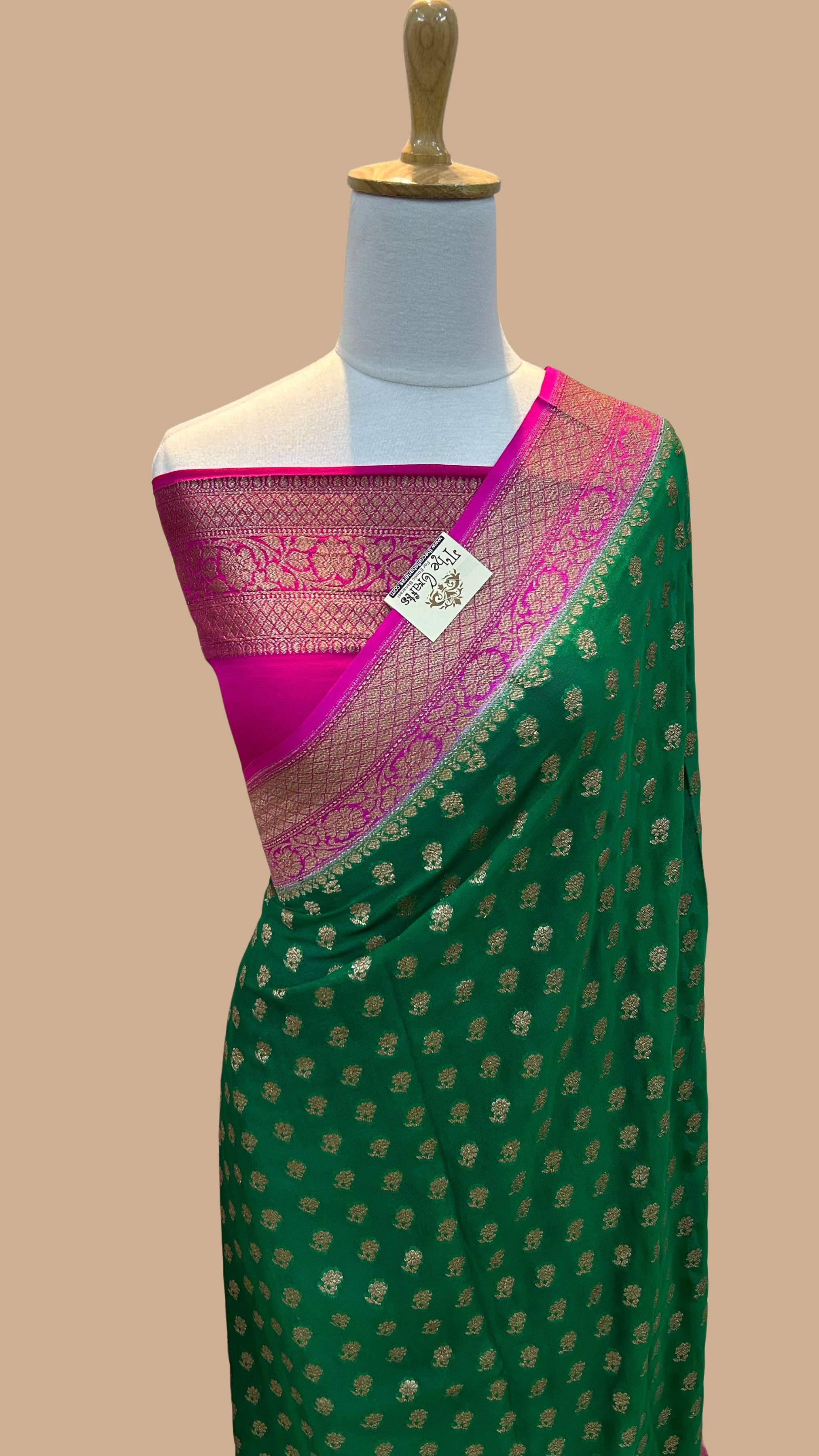 Khaddi Georgette Banarasi Saree - Antique Zari