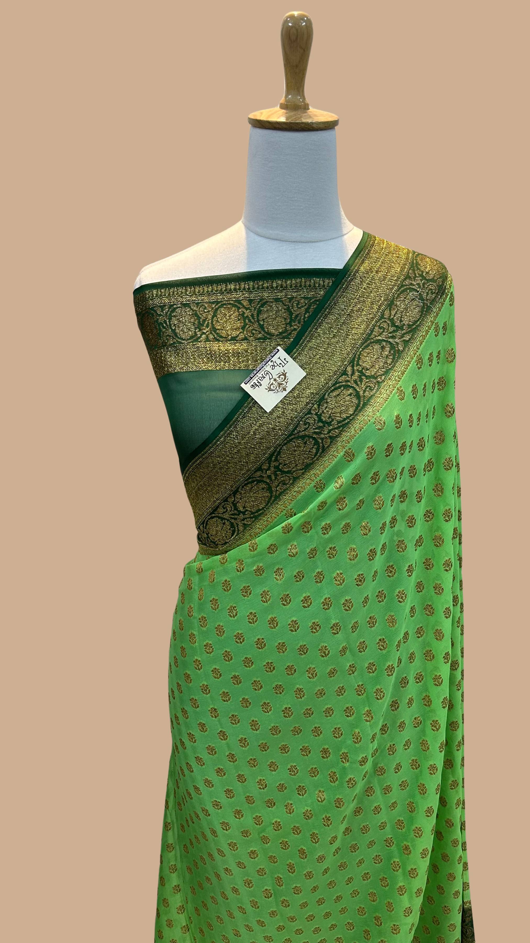 Khaddi Georgette Banarasi Saree - Antique Zari