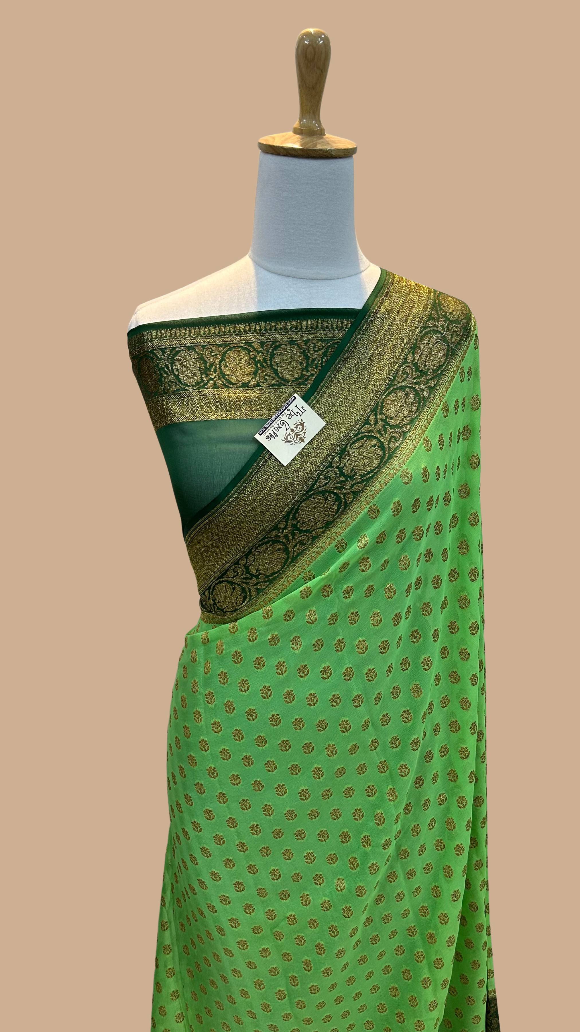 Khaddi Georgette Banarasi Saree - Antique Zari