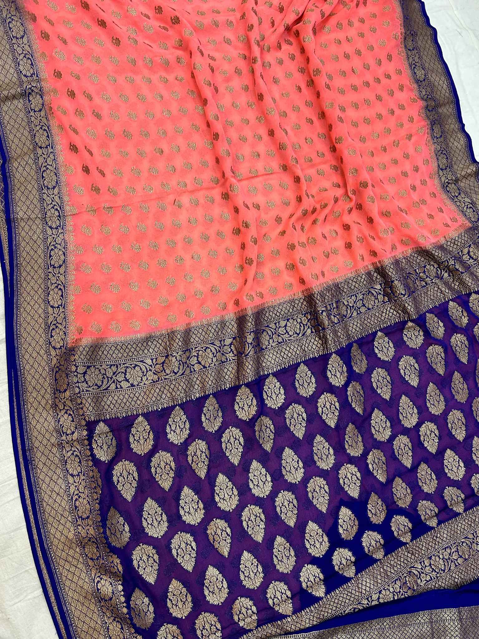 Khaddi Georgette Banarasi Saree - Antique Zari