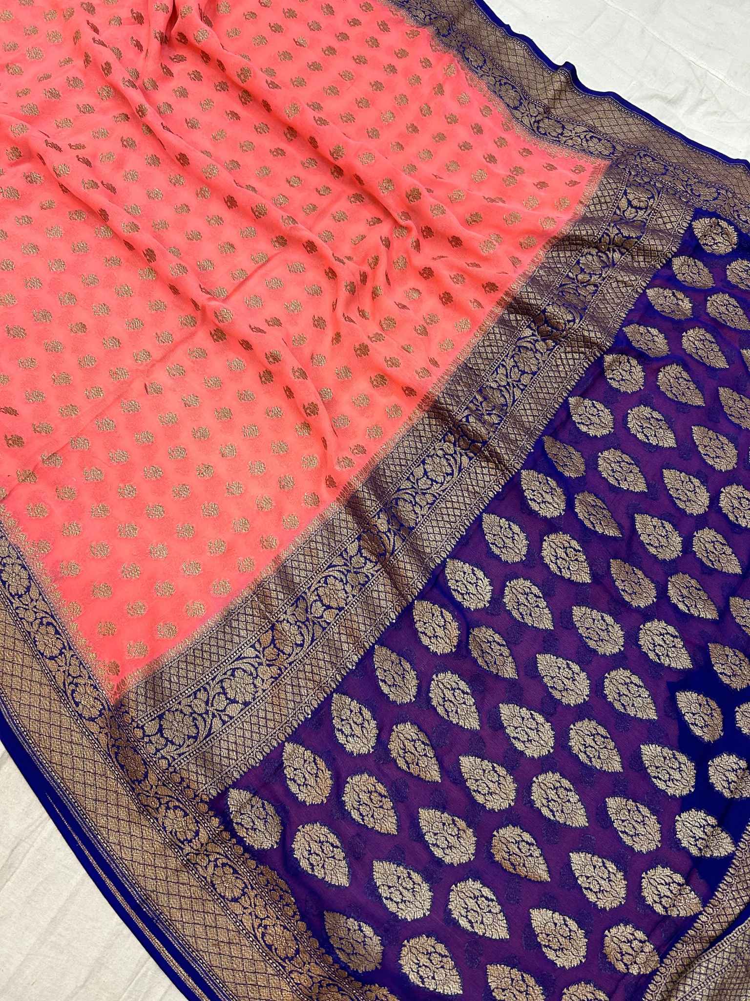 Khaddi Georgette Banarasi Saree - Antique Zari