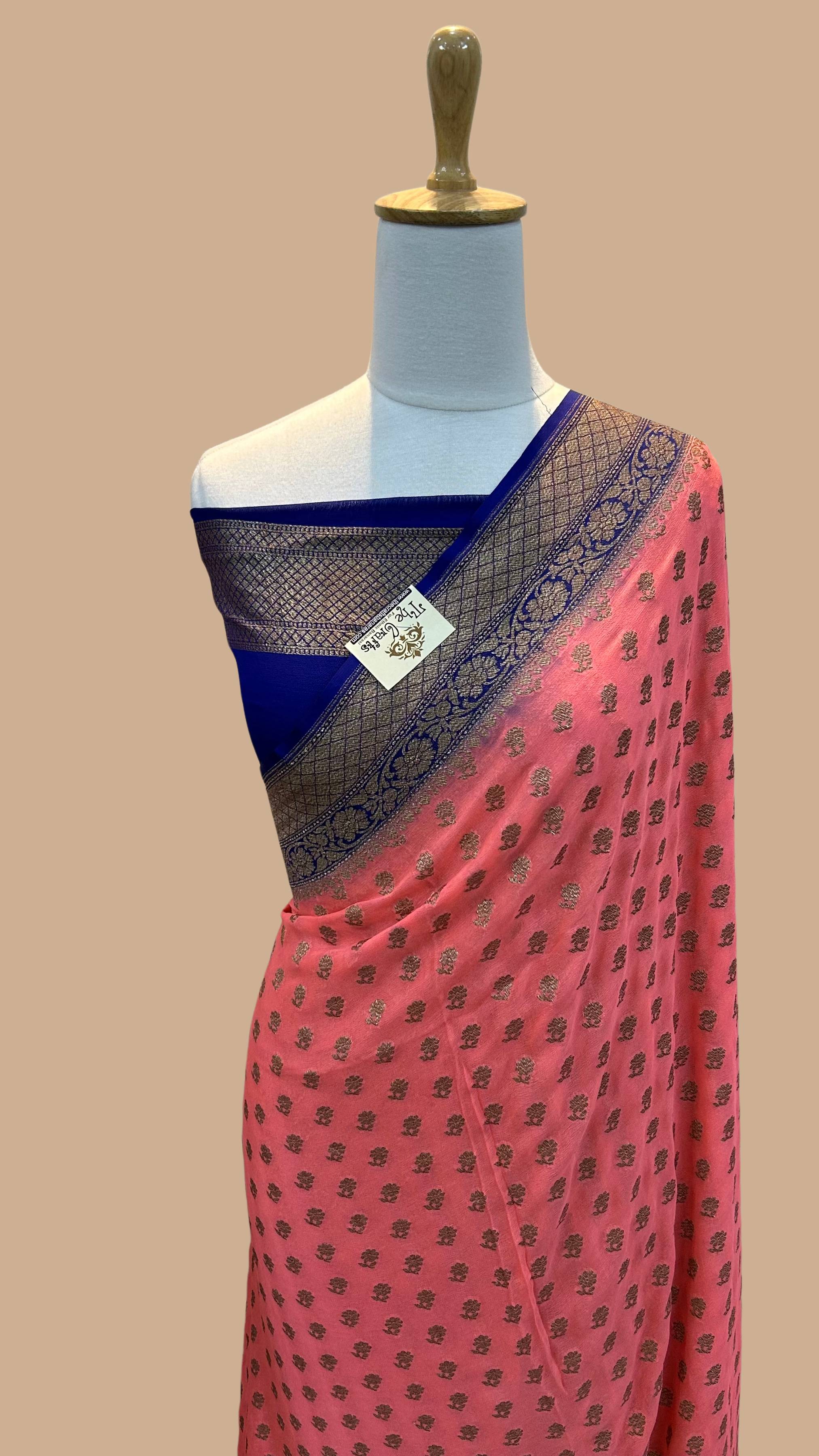 Khaddi Georgette Banarasi Saree - Antique Zari