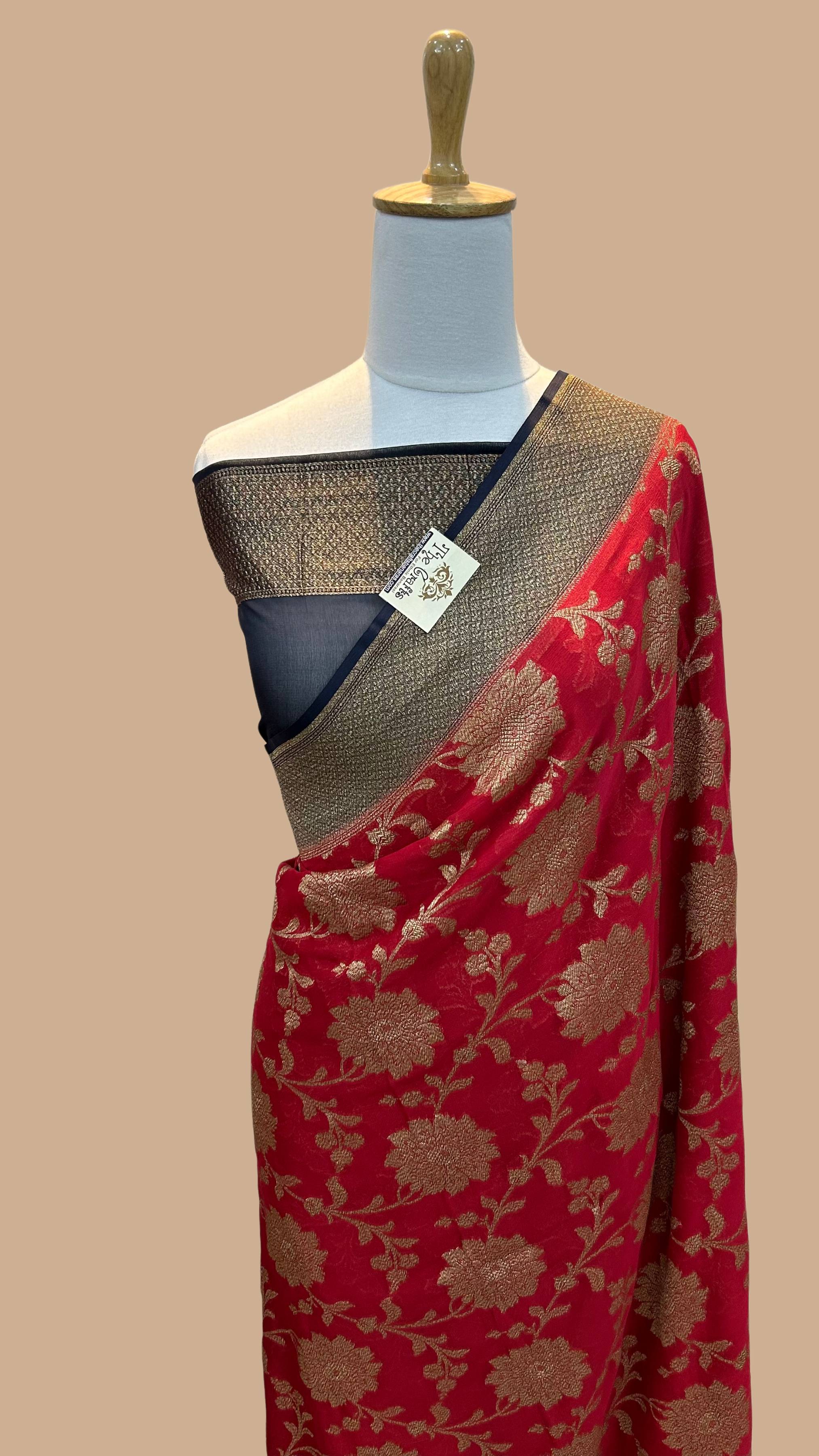 Khaddi Georgette Banarasi Saree - Antique Zari