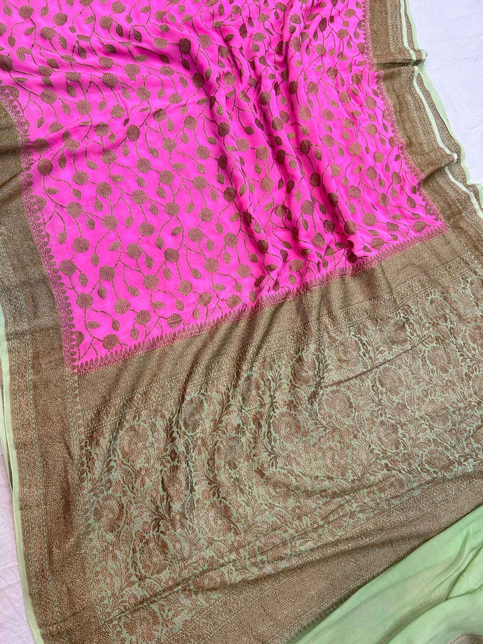 Khaddi Georgette Banarasi Saree - Antique Zari