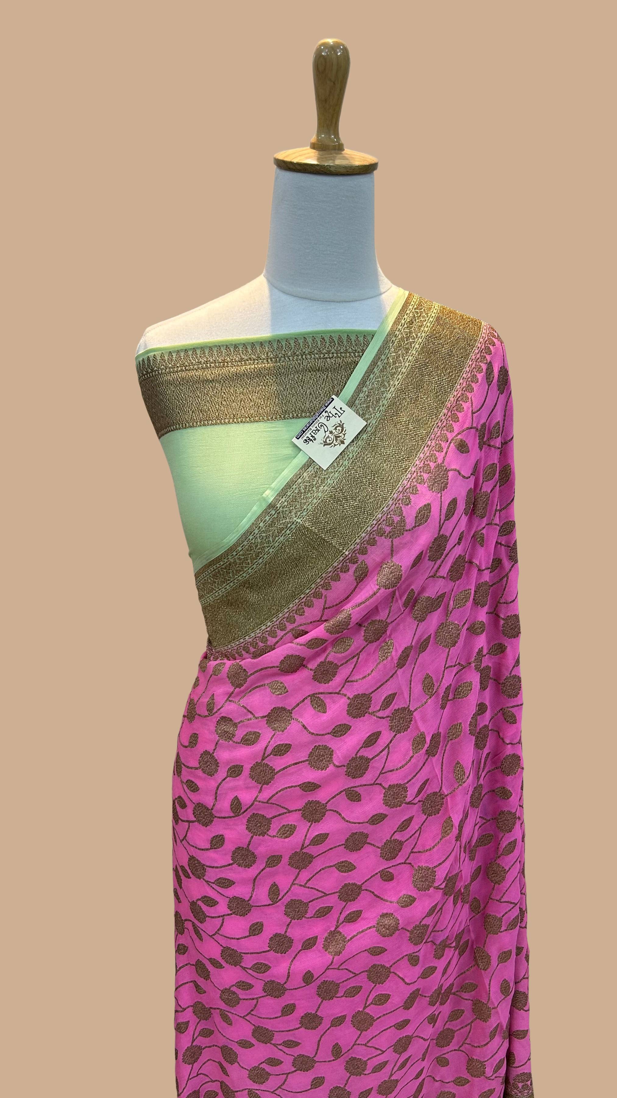 Khaddi Georgette Banarasi Saree - Antique Zari