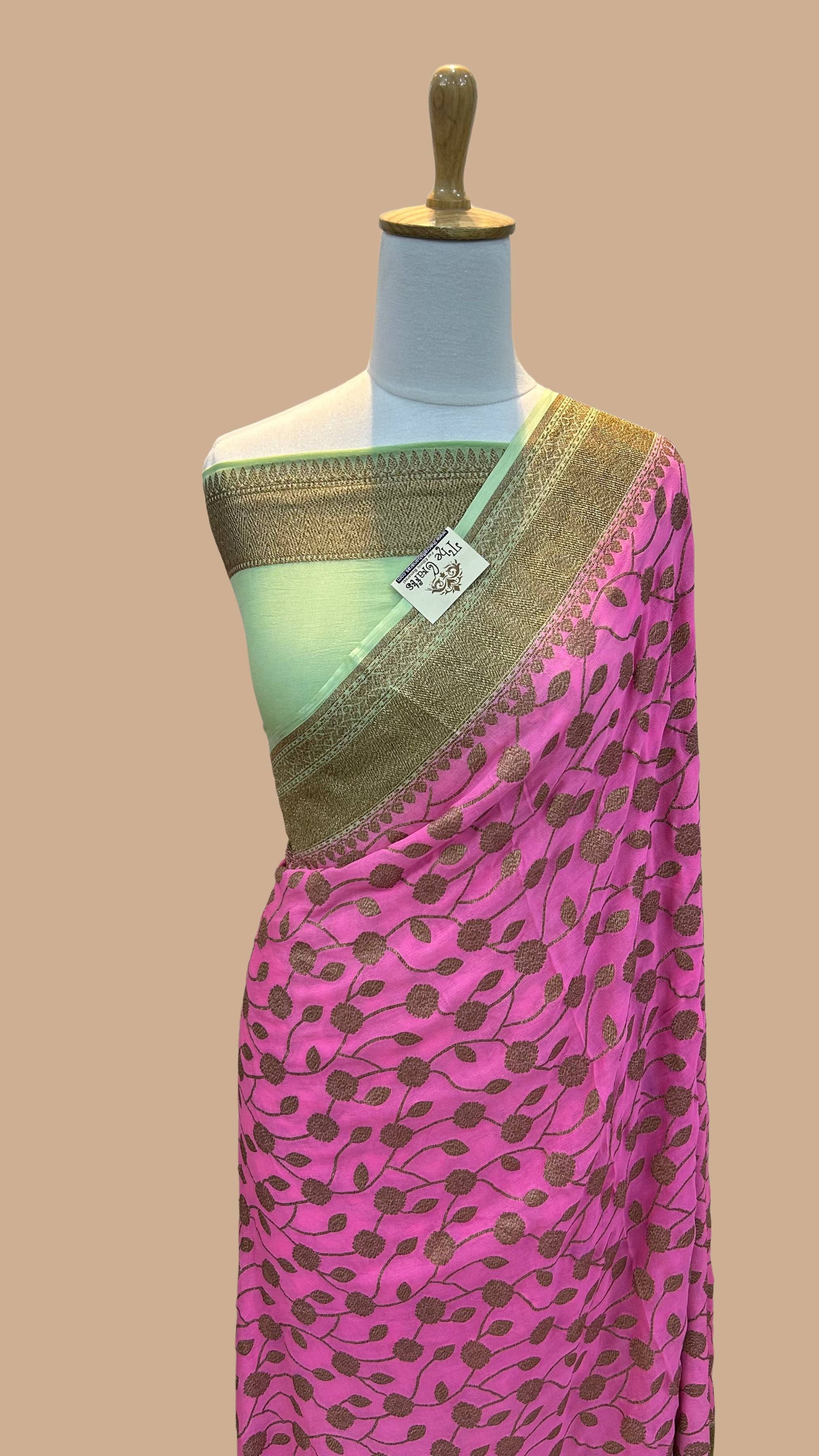 Khaddi Georgette Banarasi Saree - Antique Zari