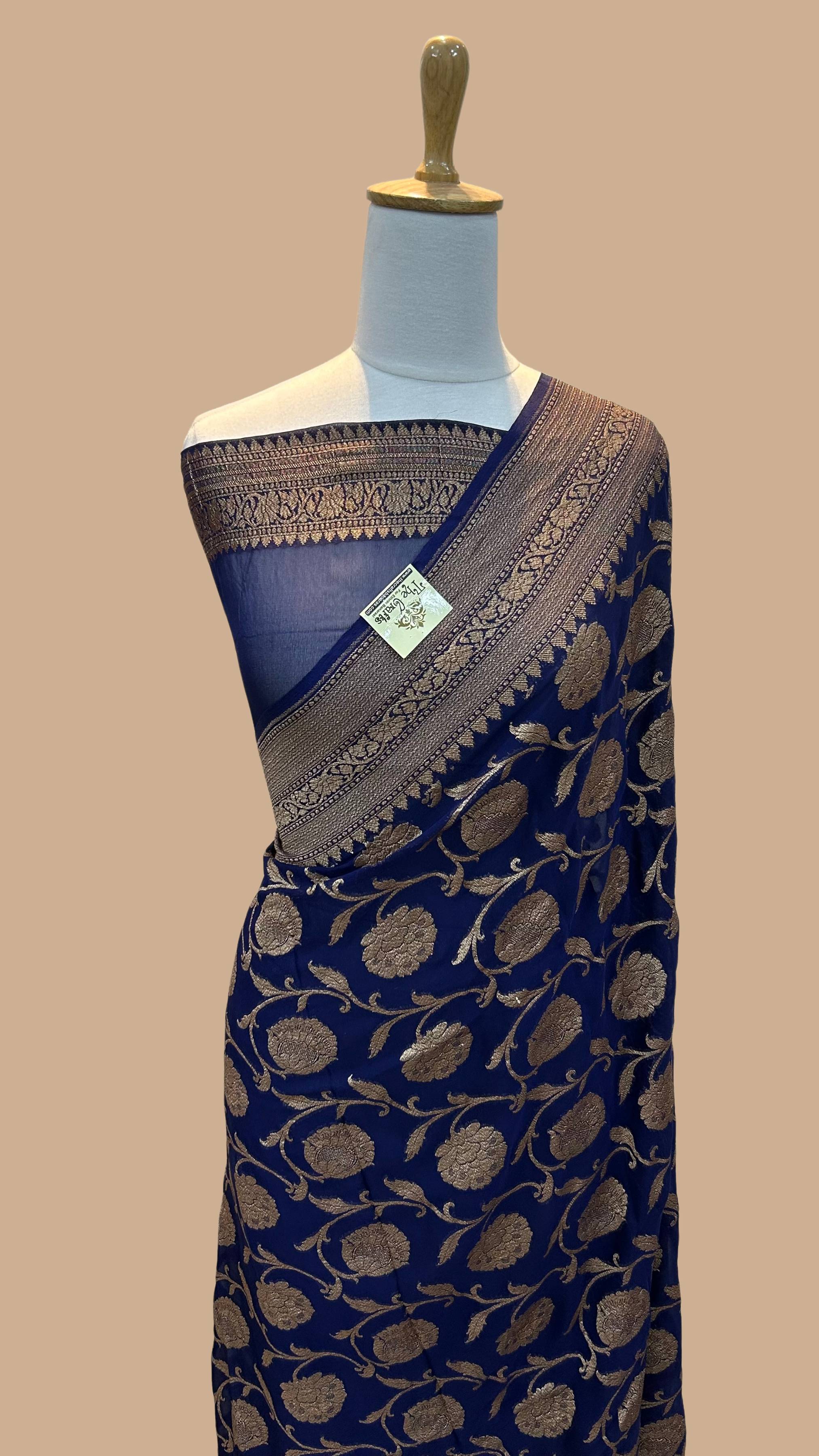 Khaddi Georgette Banarasi Saree - Antique Zari