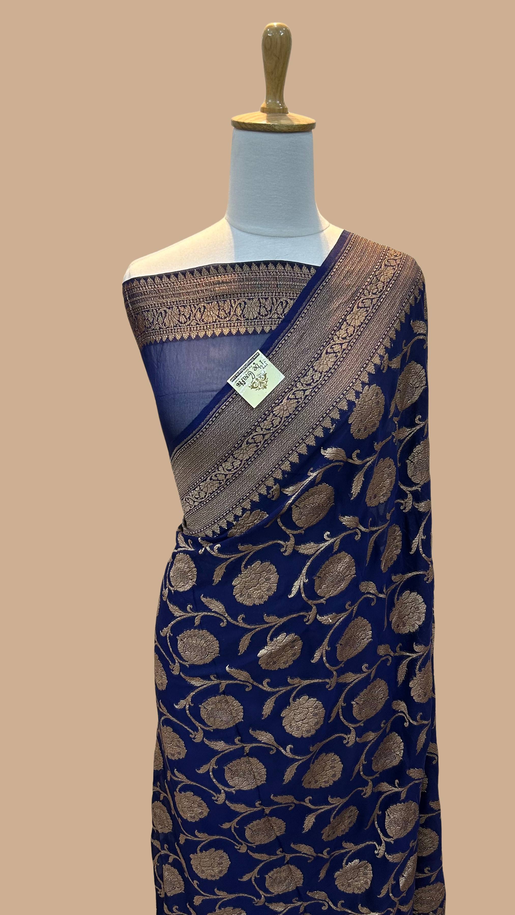 Khaddi Georgette Banarasi Saree - Antique Zari