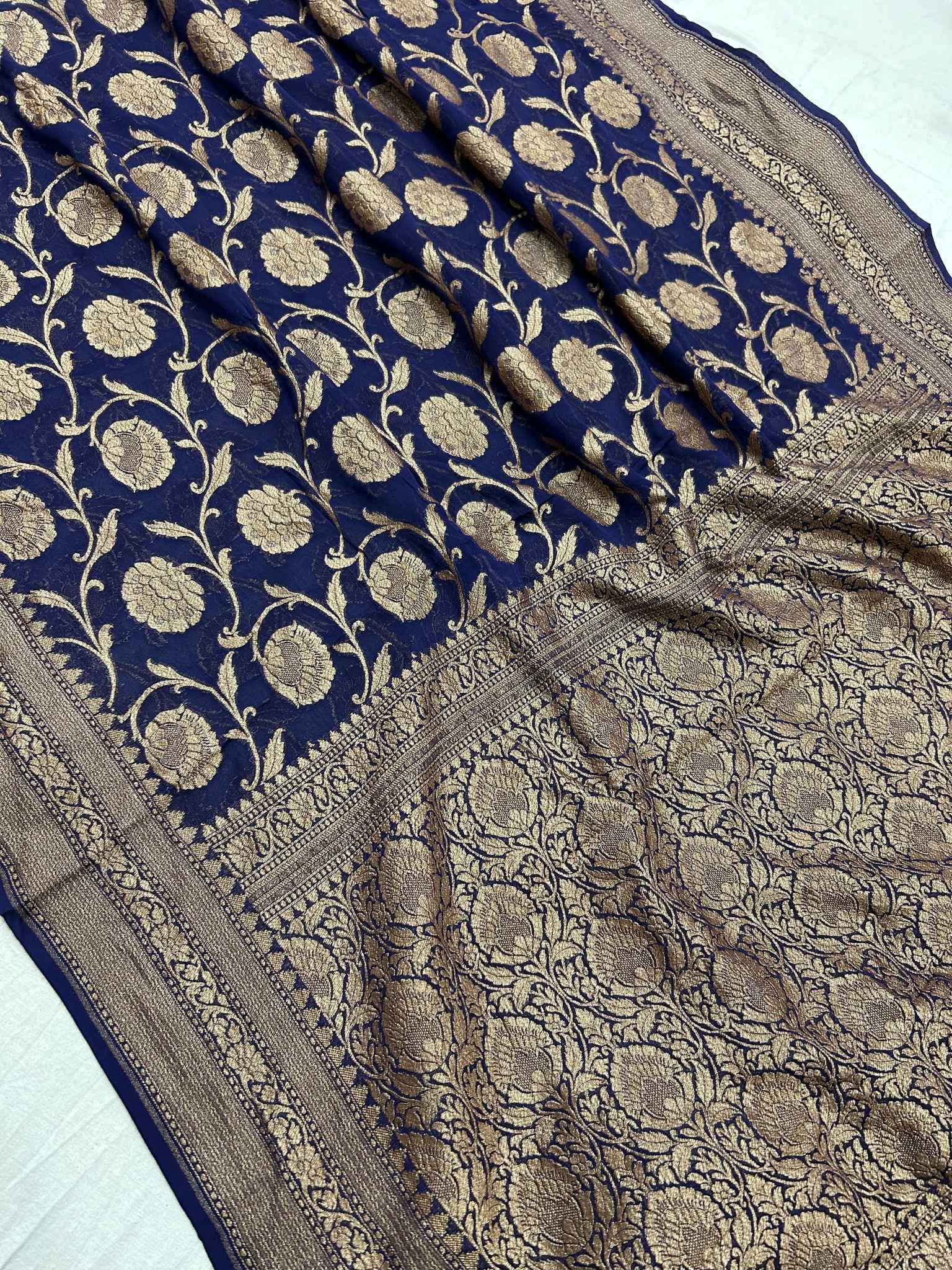 Khaddi Georgette Banarasi Saree - Antique Zari