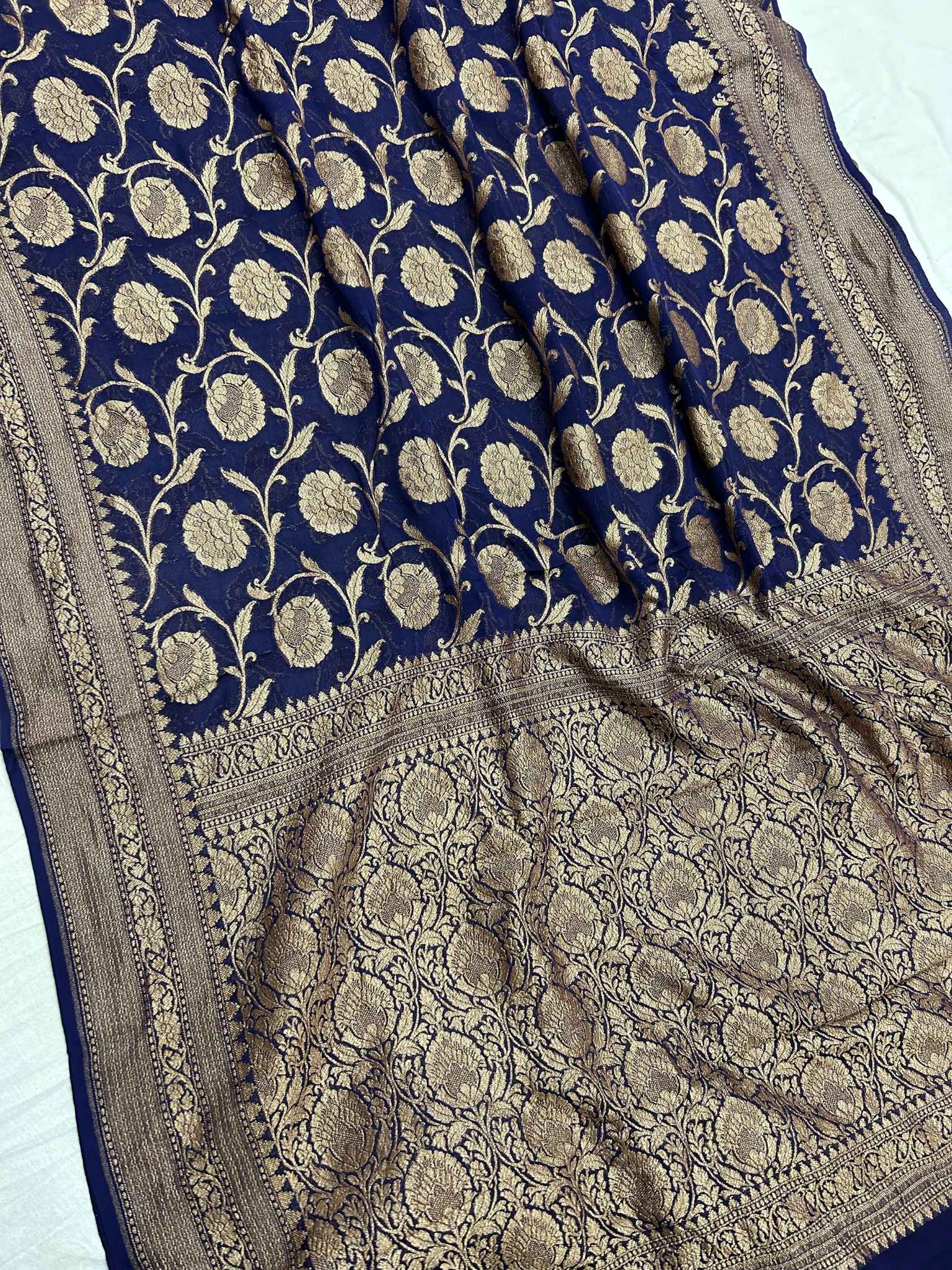 Khaddi Georgette Banarasi Saree - Antique Zari