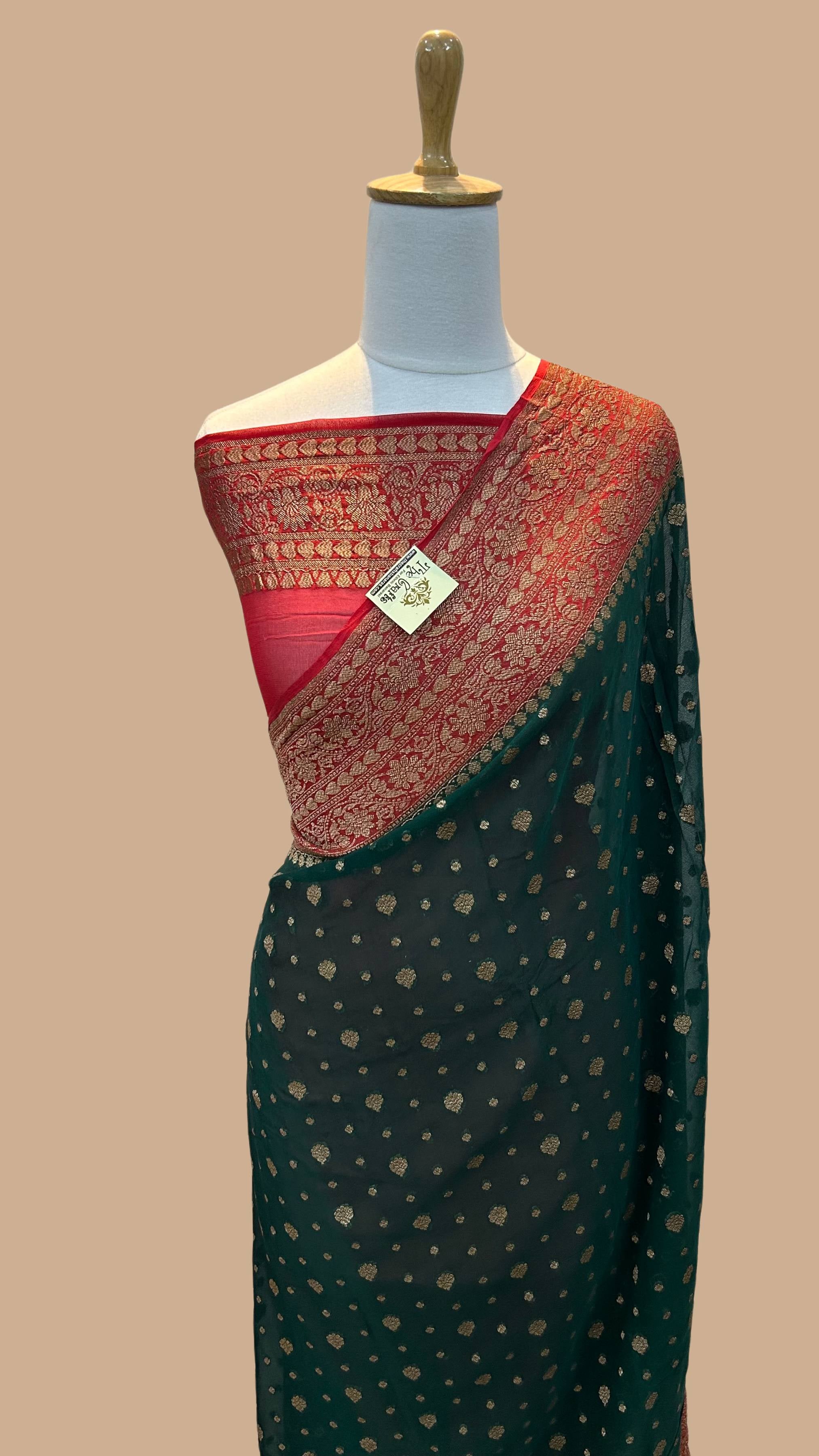 Khaddi Georgette Banarasi Saree - Antique Zari