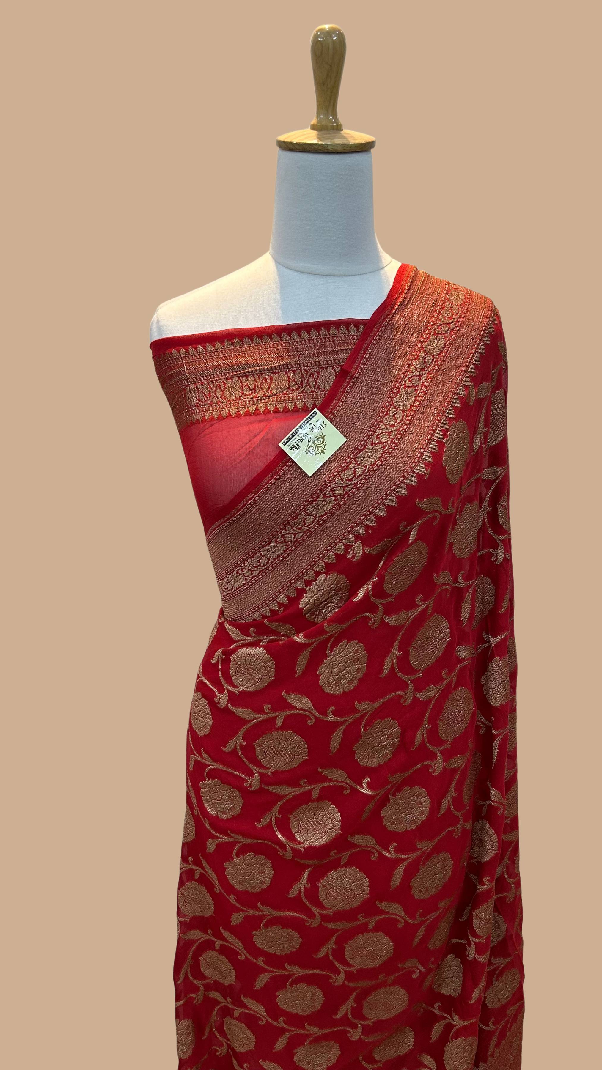 Khaddi Georgette Banarasi Saree - Antique Zari