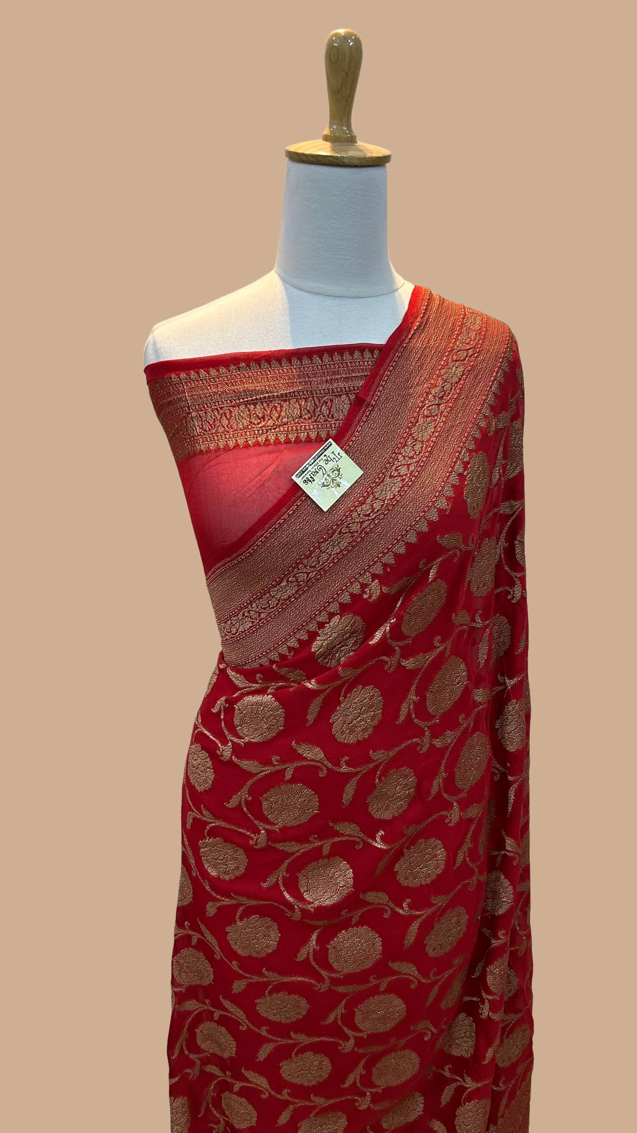 Khaddi Georgette Banarasi Saree - Antique Zari