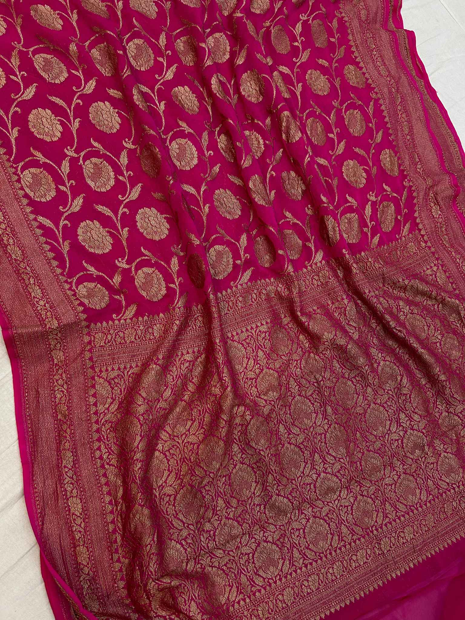 Khaddi Georgette Banarasi Saree - Antique Zari