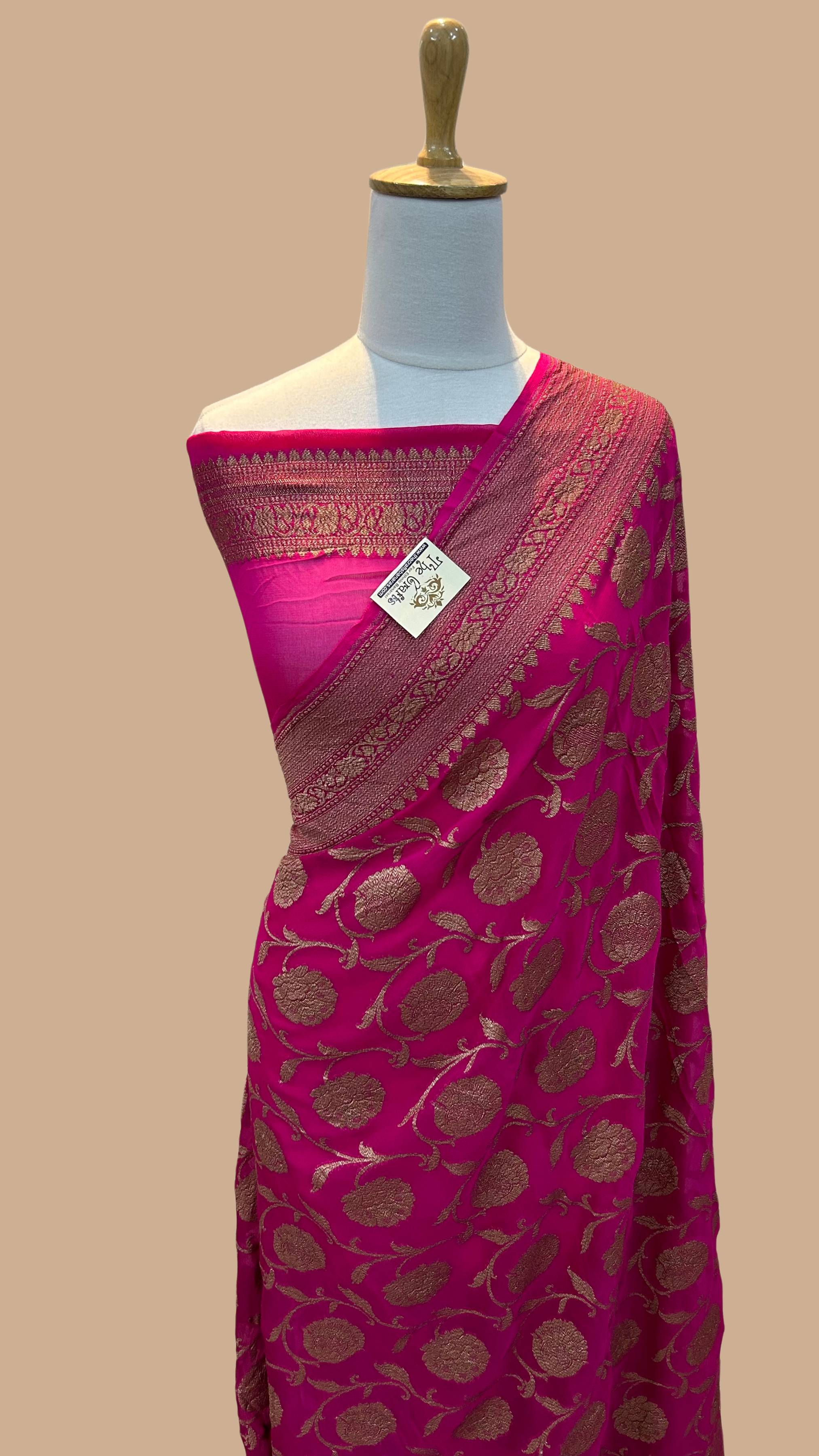 Khaddi Georgette Banarasi Saree - Antique Zari