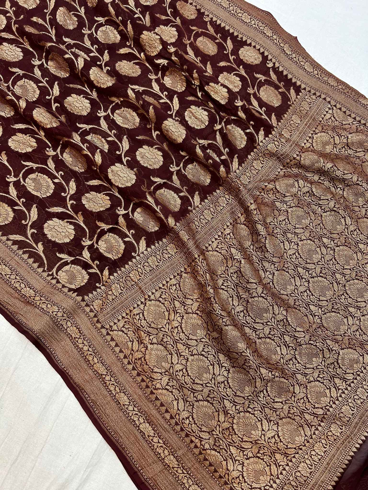 Khaddi Georgette Banarasi Saree - Antique Zari