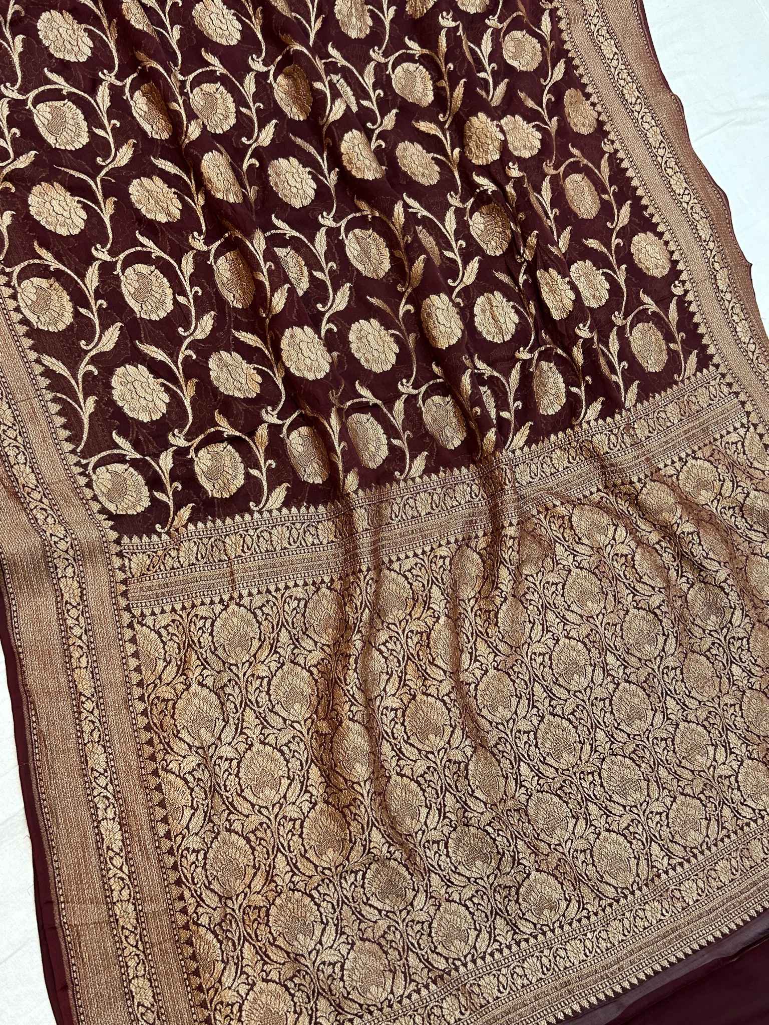 Khaddi Georgette Banarasi Saree - Antique Zari