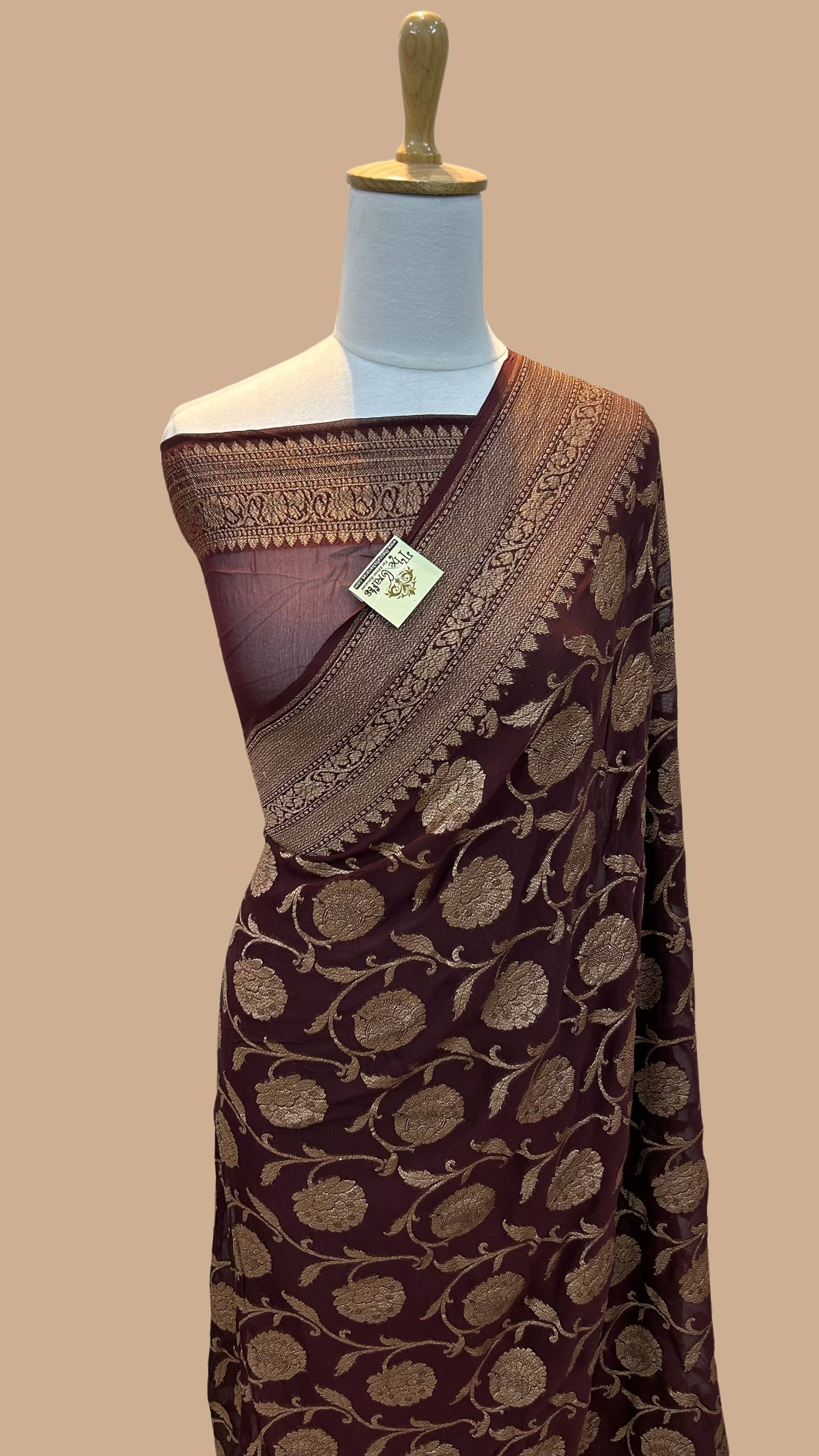 Khaddi Georgette Banarasi Saree - Antique Zari