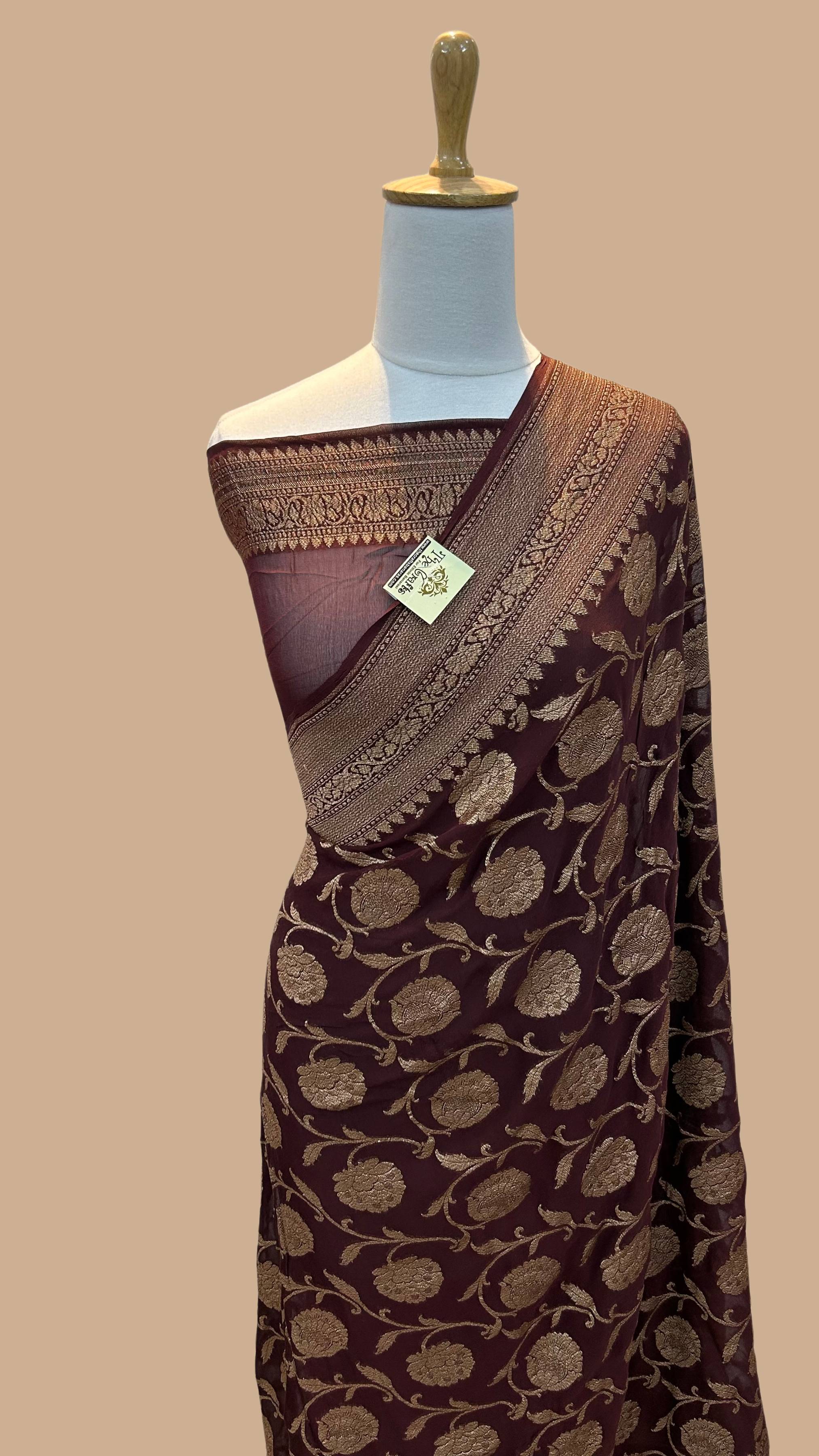 Khaddi Georgette Banarasi Saree - Antique Zari