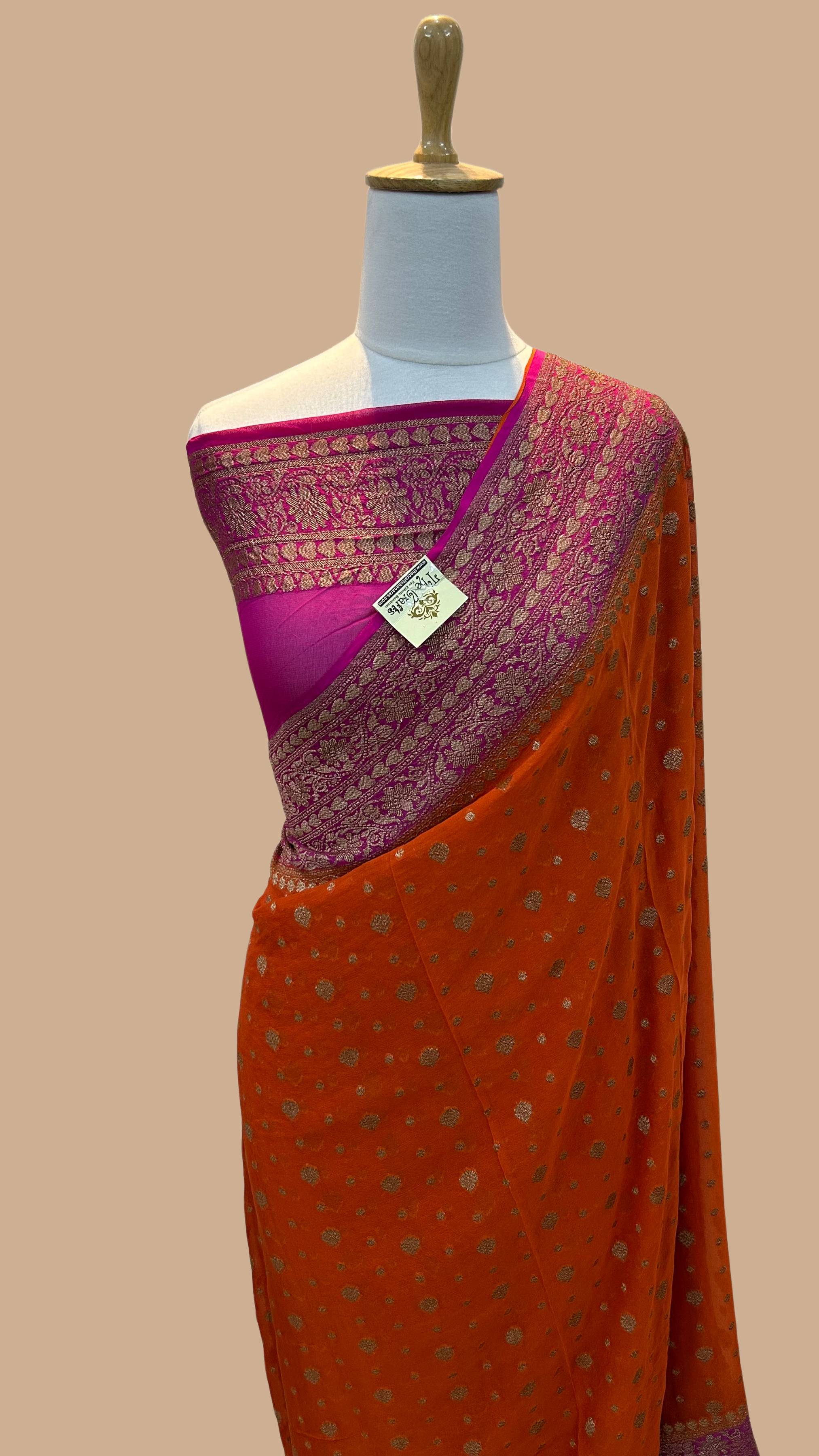 Khaddi Georgette Banarasi Saree - Antique Zari