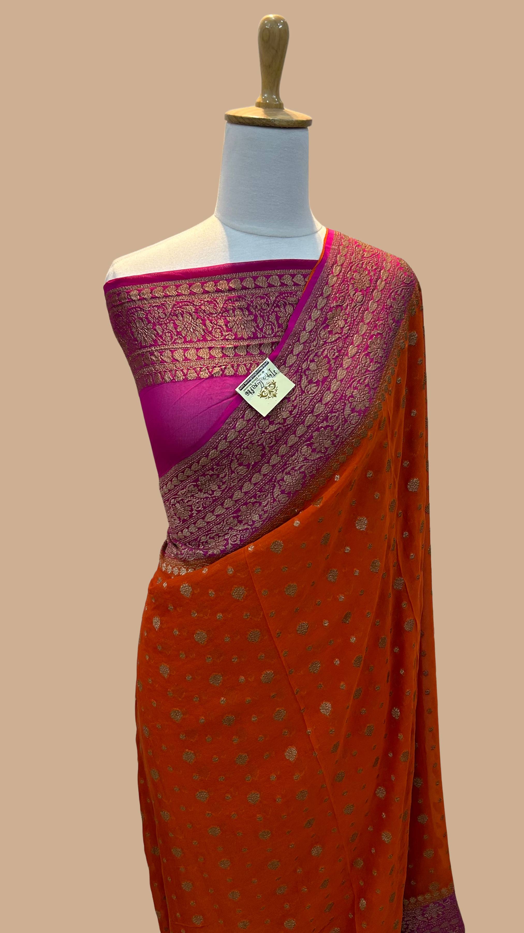 Khaddi Georgette Banarasi Saree - Antique Zari