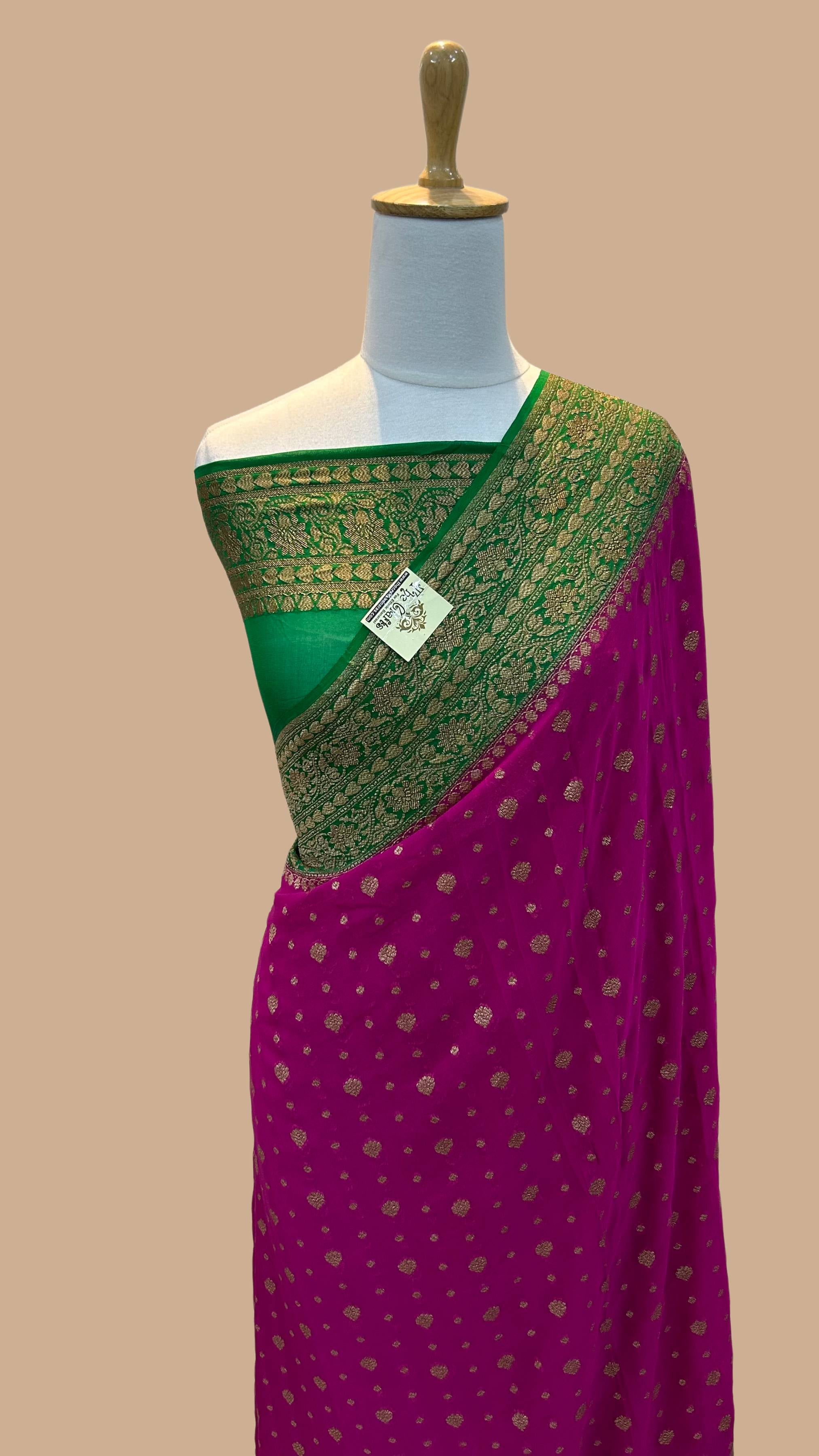 Khaddi Georgette Banarasi Saree - Antique Zari