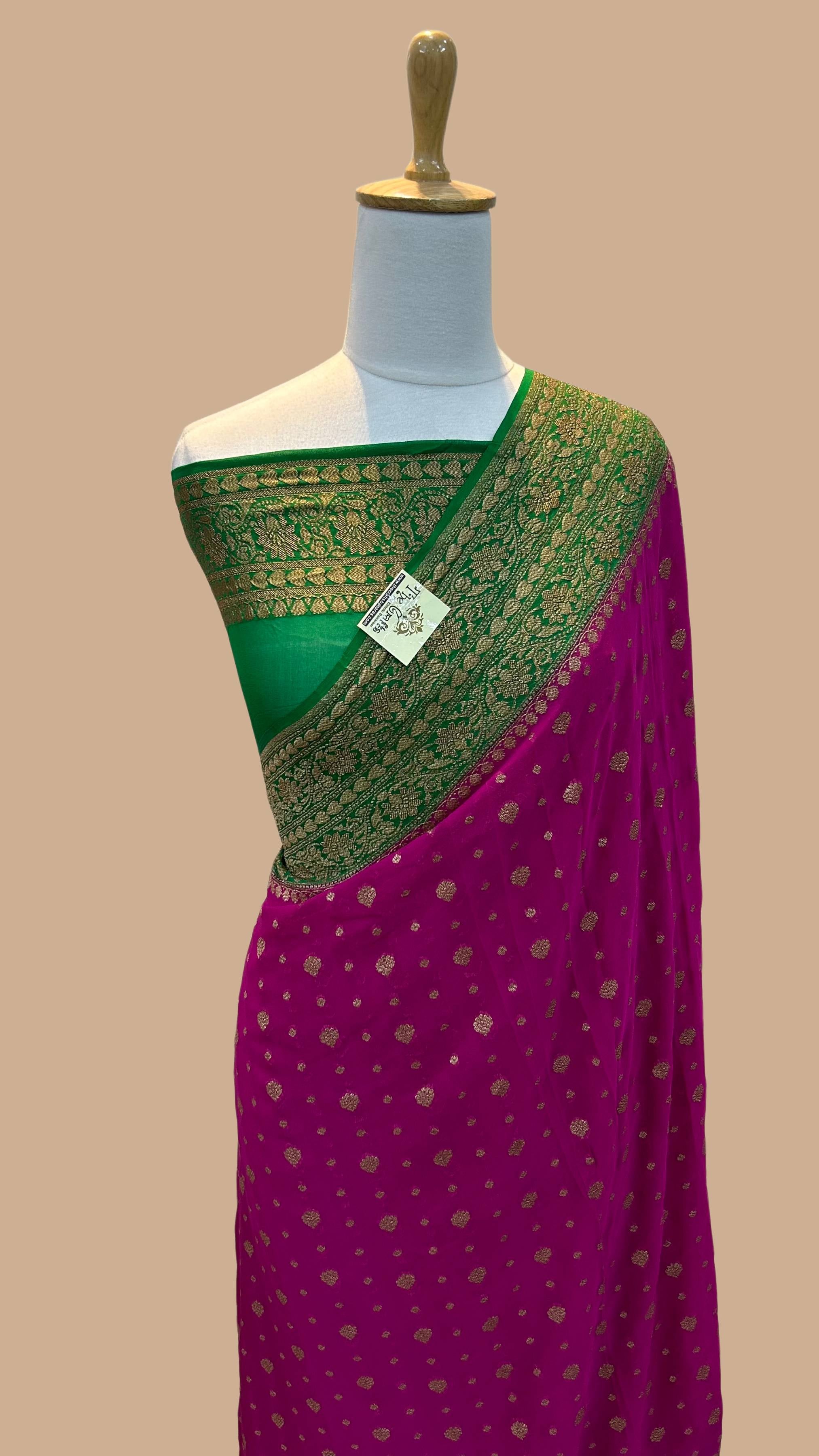 Khaddi Georgette Banarasi Saree - Antique Zari