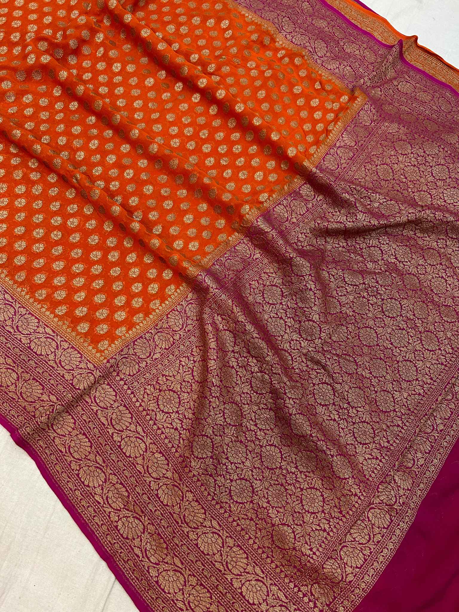 Khaddi Georgette Banarasi Saree - Antique Zari