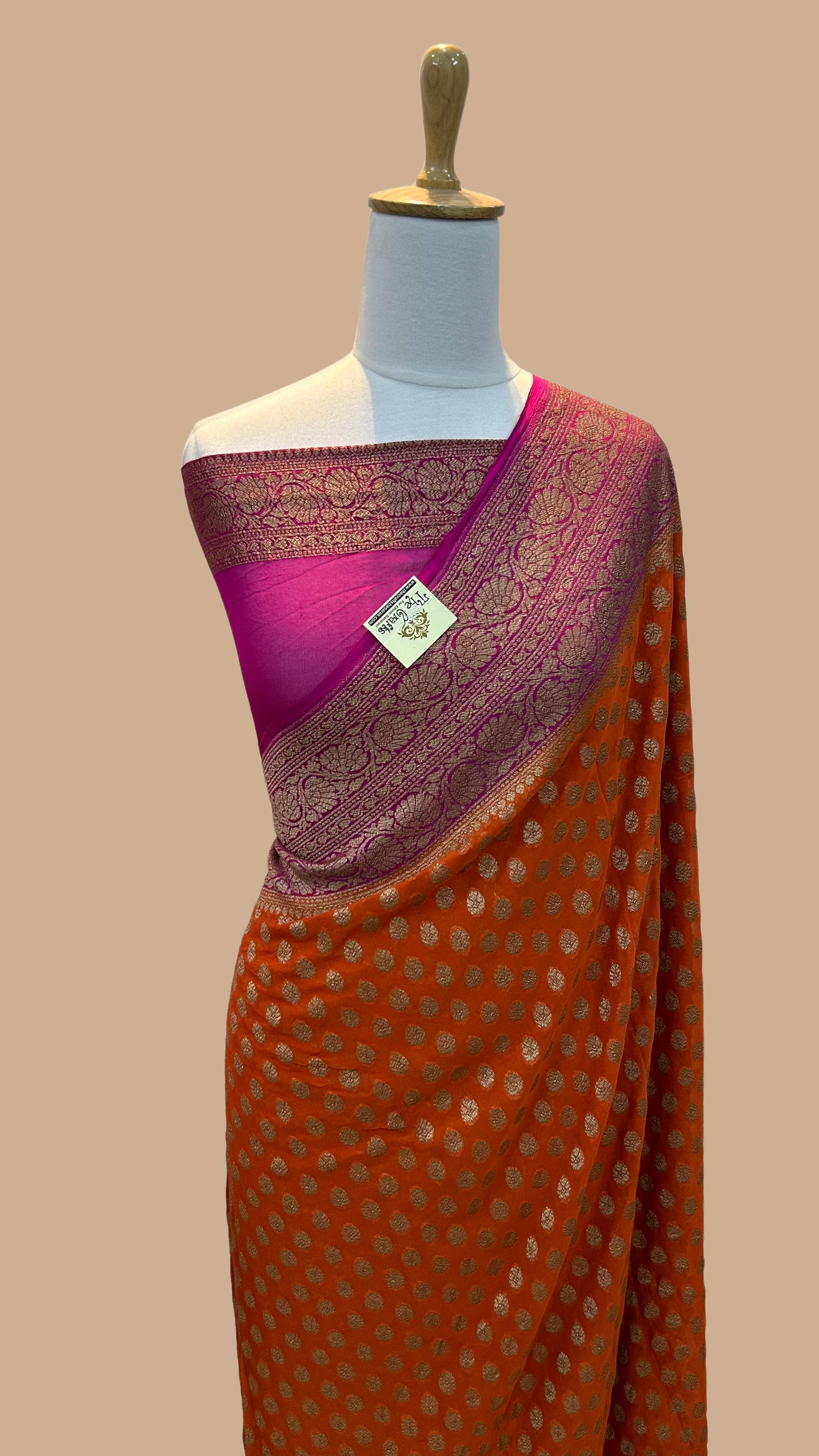 Khaddi Georgette Banarasi Saree - Antique Zari