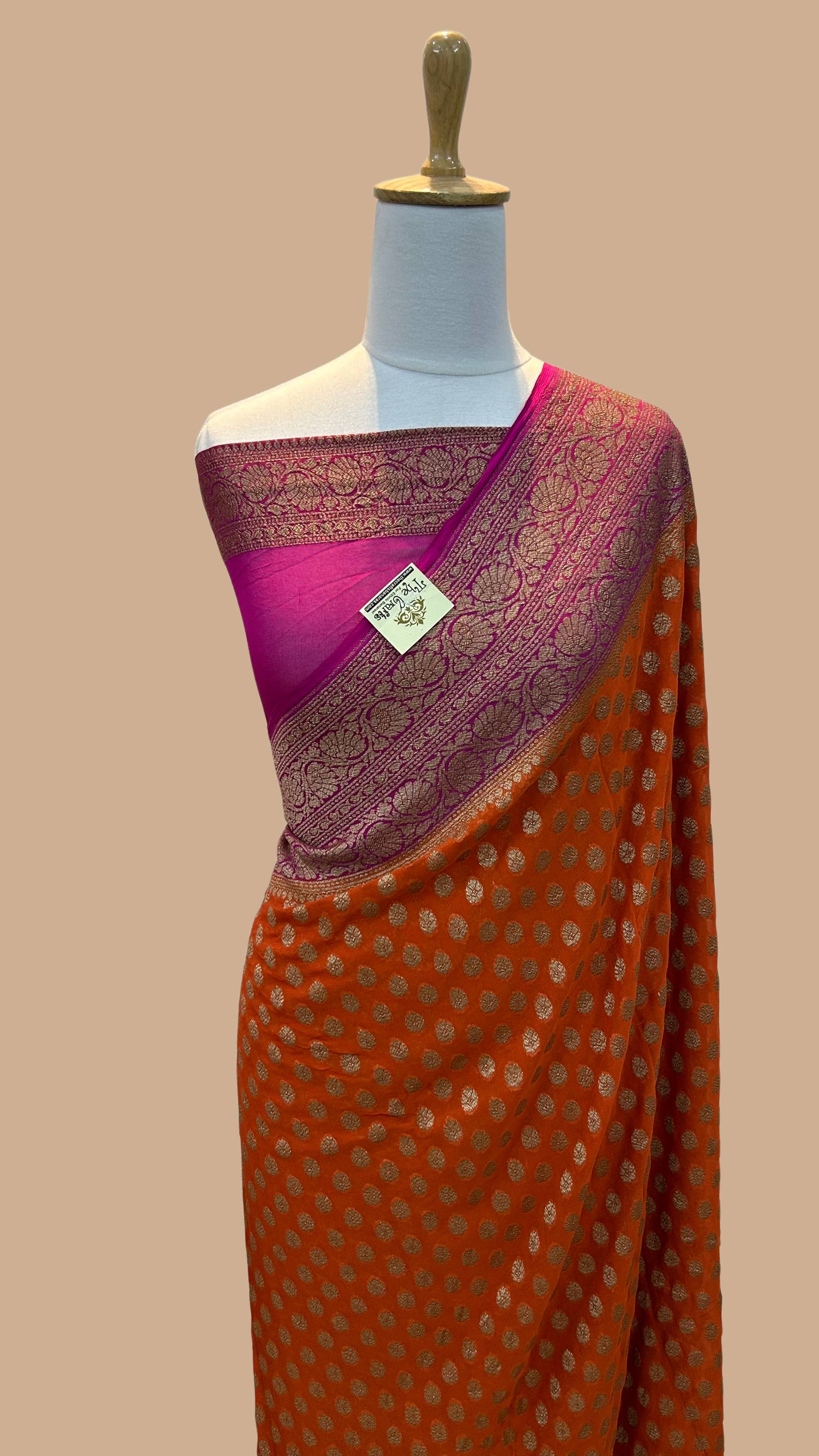 Khaddi Georgette Banarasi Saree - Antique Zari